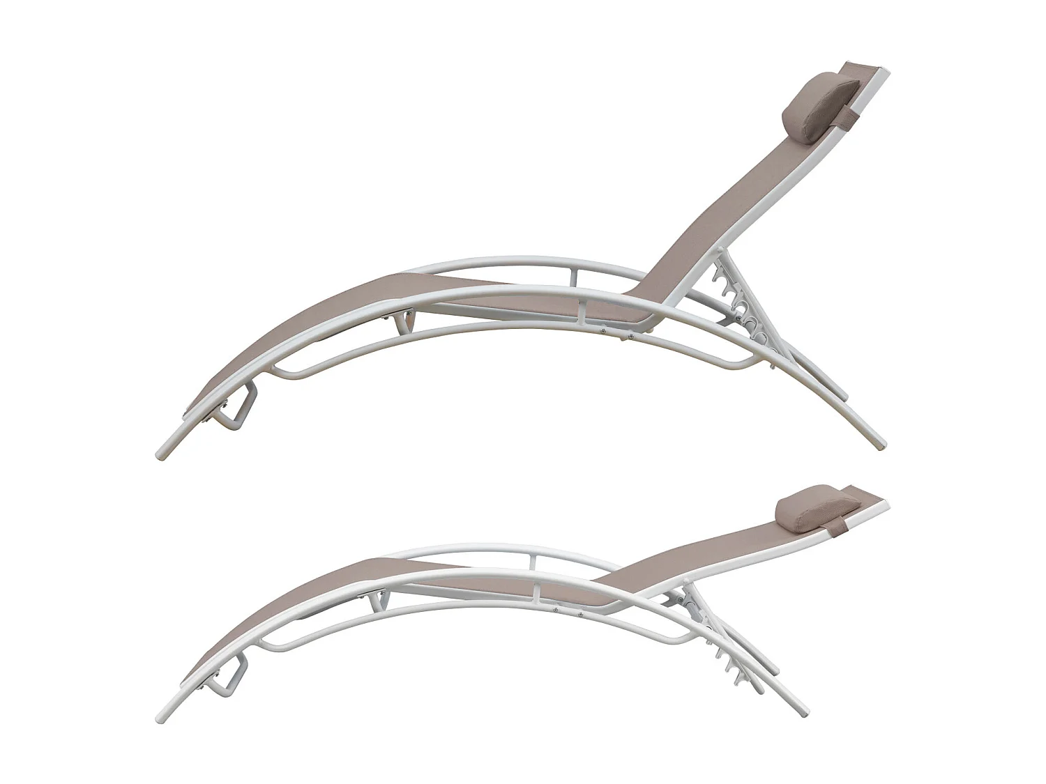 Lot de 2 transats GALAPAGOS en textilène taupe - aluminium blanc - HAPPY GARDEN