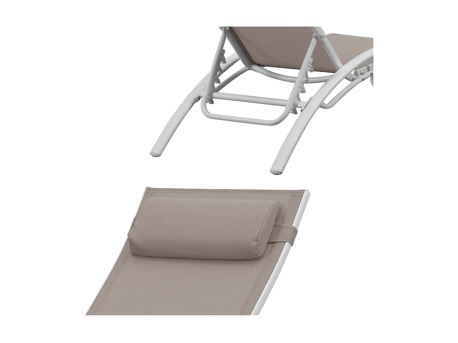 Set van 2 GALAPAGOS ligstoelen in taupe textilene - wit aluminium