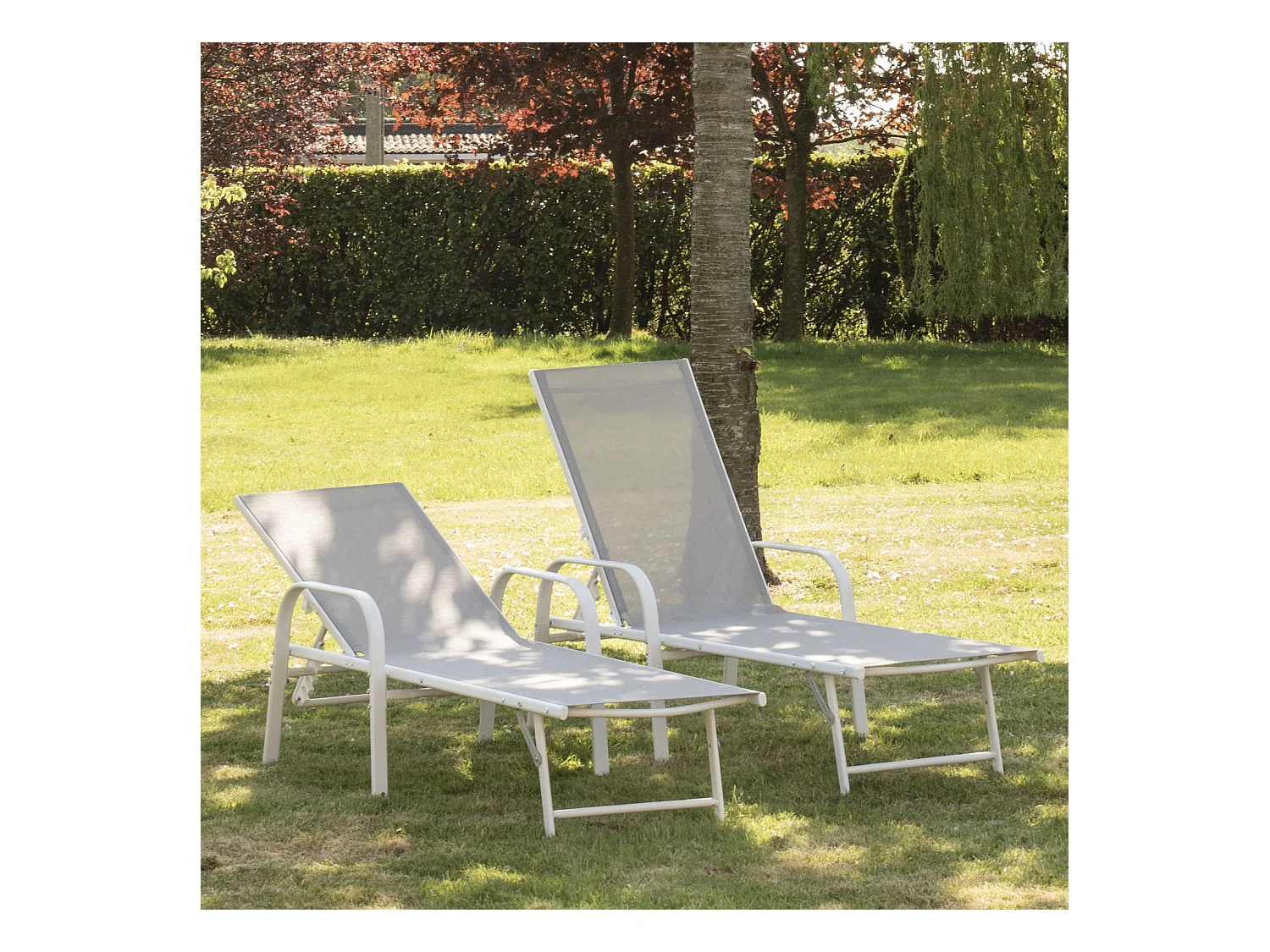 Lote de 2 tumbonas de textileno gris SARDINIA estructura blanca