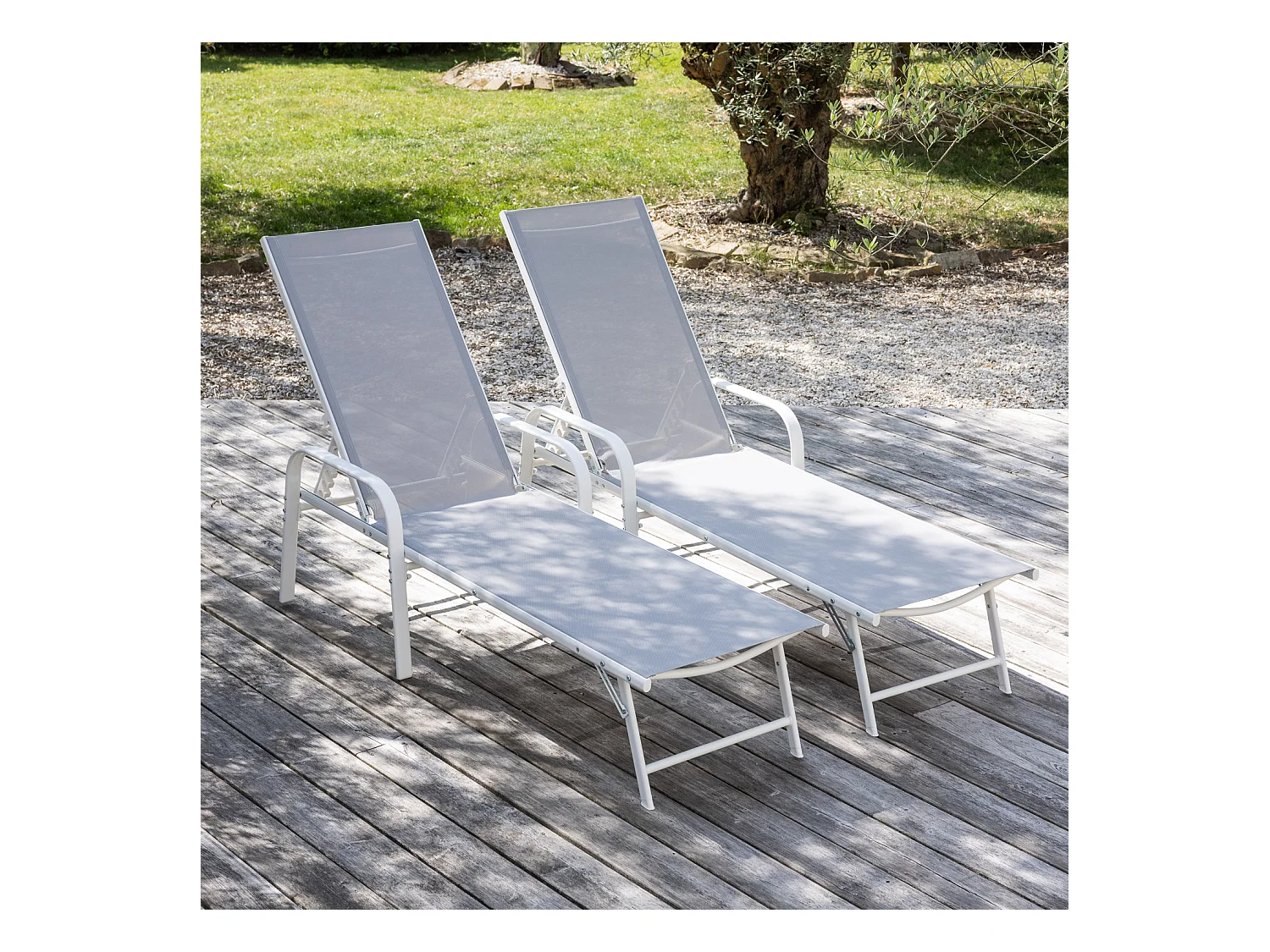 Set van 2 zonnebedden SARDINIA grijs textilene - structuur wit