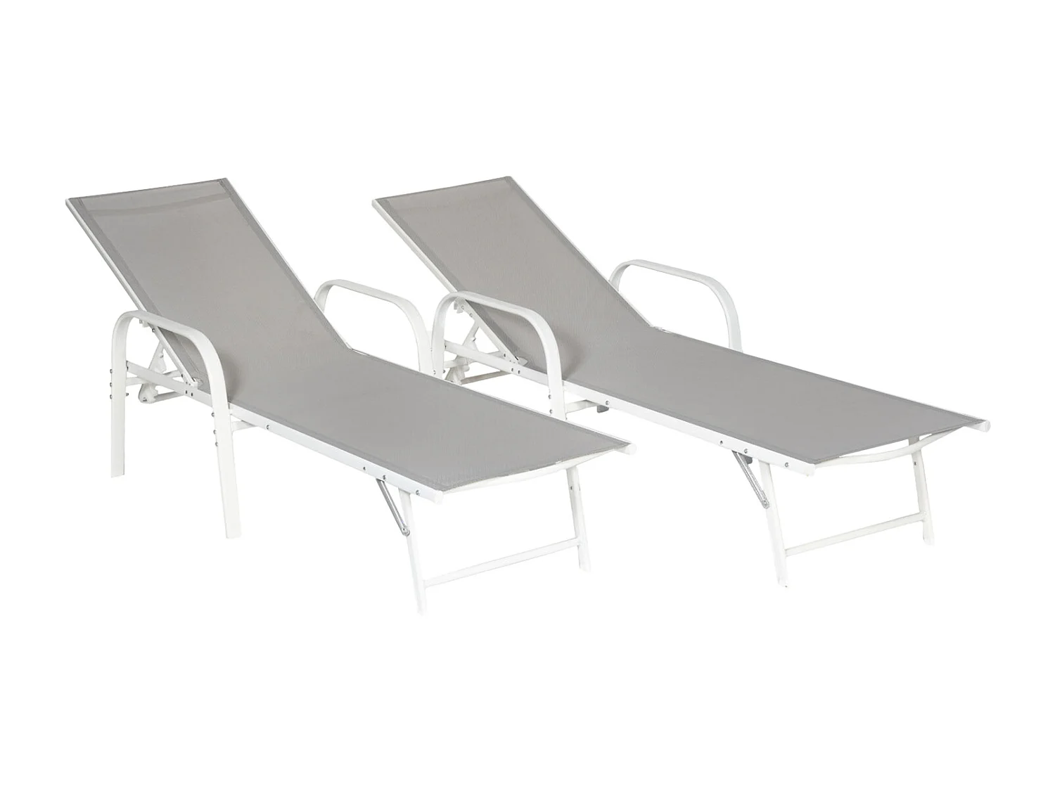 Lot de 2 bains de soleil SARDINIA en textilène gris - structure blanche - HAPPY GARDEN