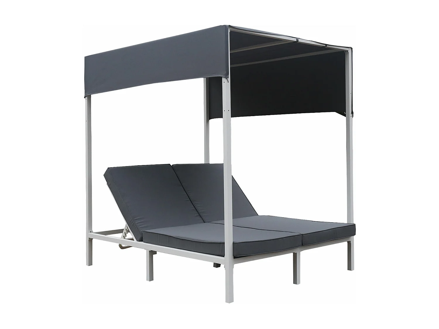 Lit à baldaquin d'extérieur BARBADOS - aluminium blanc/coussins gris - HAPPY GARDEN