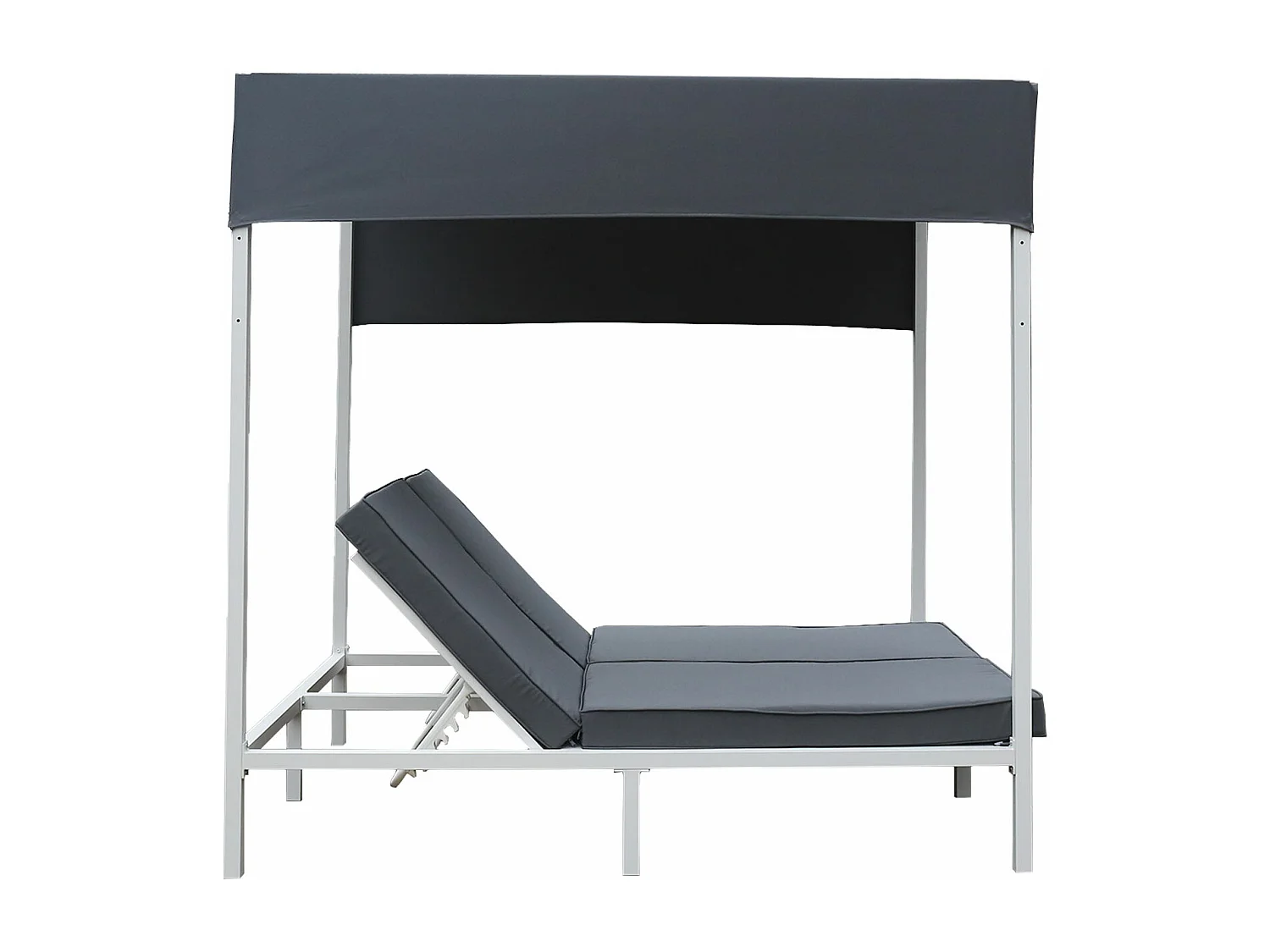 Lit à baldaquin d'extérieur BARBADOS - aluminium blanc/coussins gris - HAPPY GARDEN