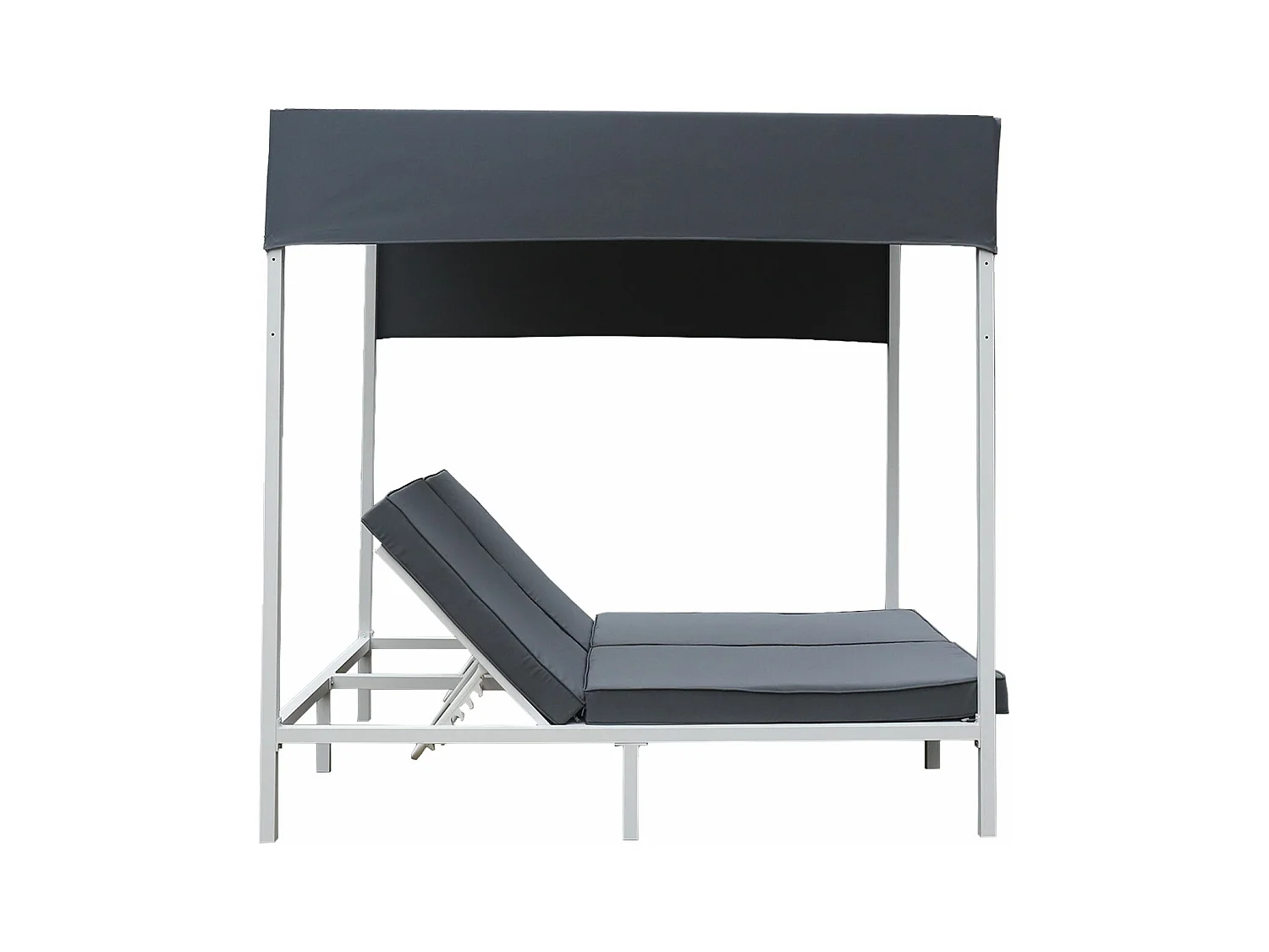 BARBADOS buitenhemelbed - wit aluminium/grijze kussens