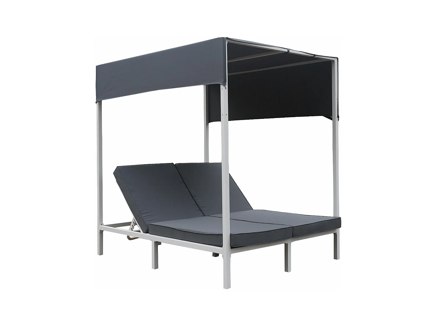 BARBADOS buitenhemelbed - wit aluminium/grijze kussens