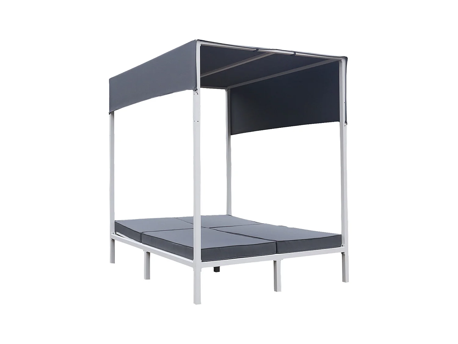 BARBADOS buitenhemelbed - wit aluminium/grijze kussens