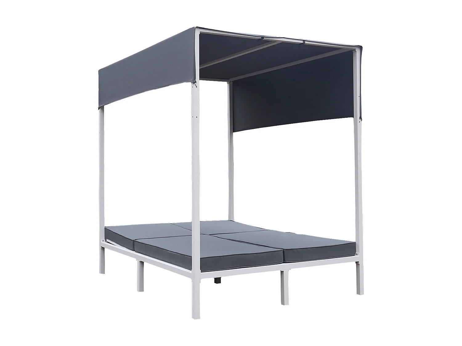 Lit à baldaquin d'extérieur BARBADOS - aluminium blanc/coussins gris - HAPPY GARDEN