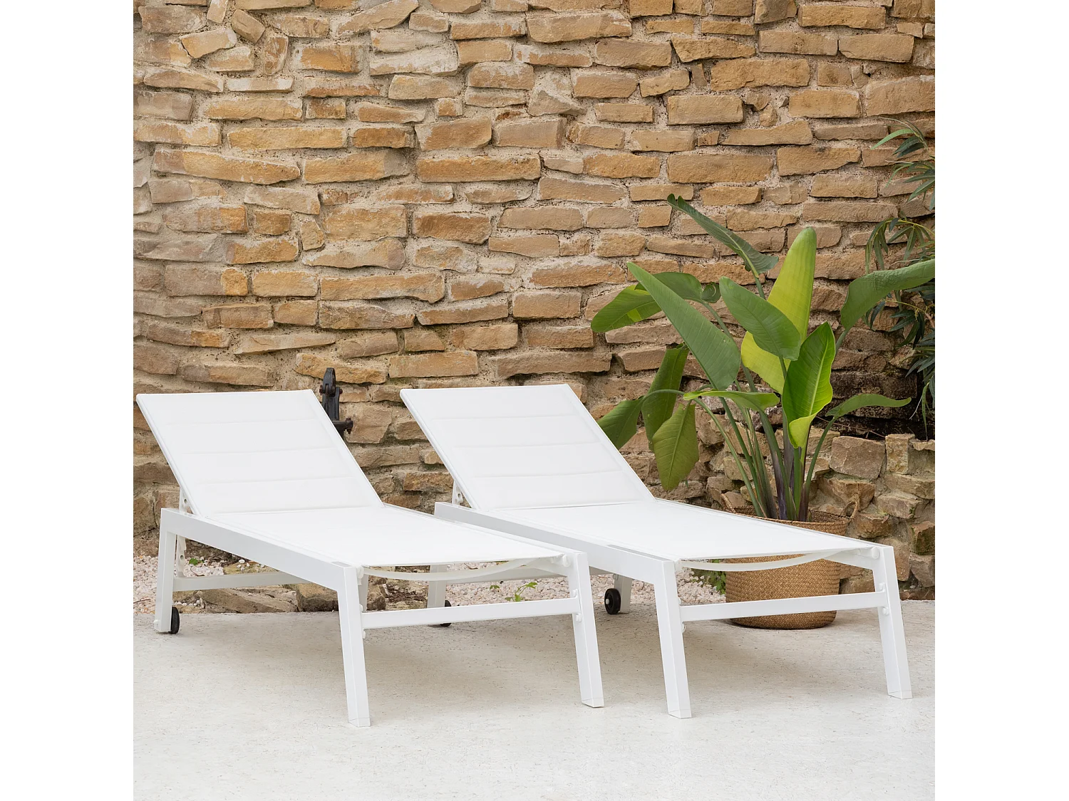 Set van 2 BARBADOS zonnebedden in wit textilene - wit aluminium