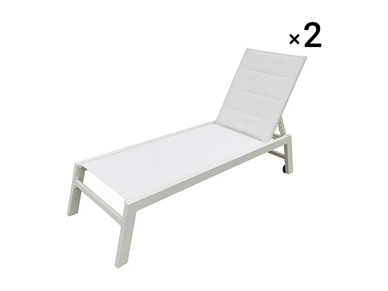 Conjunto de 2 espreguiçadeiras BARBADOS em textileno branco - alumínio branco