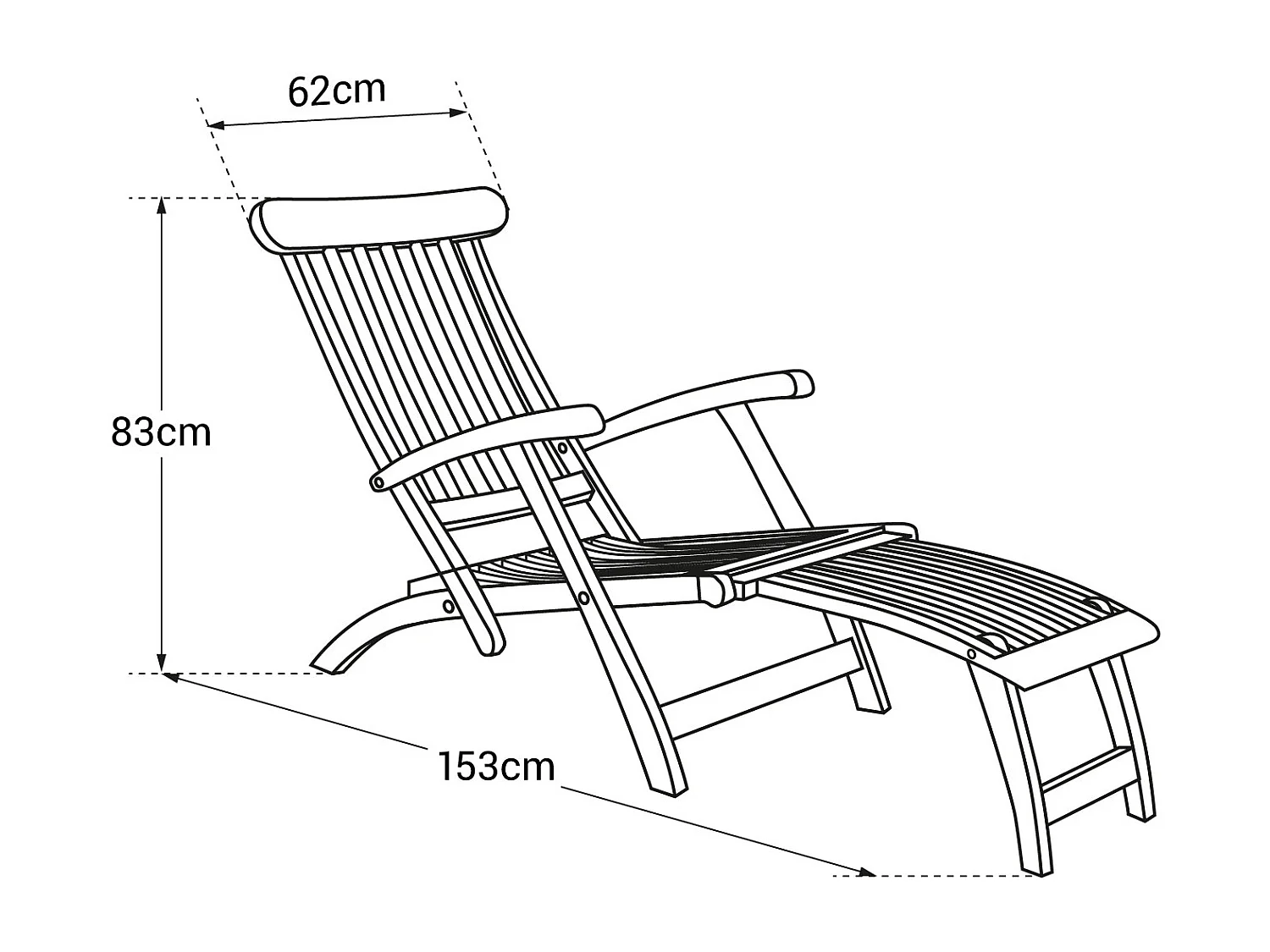 Transat pliant 153cm en teck LOMBOK - HAPPY GARDEN