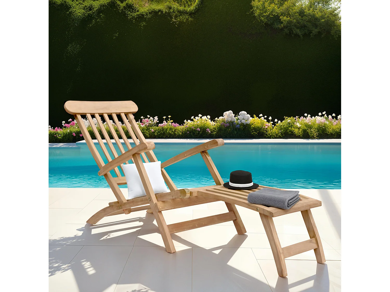 Transat pliant 153cm en teck LOMBOK - HAPPY GARDEN