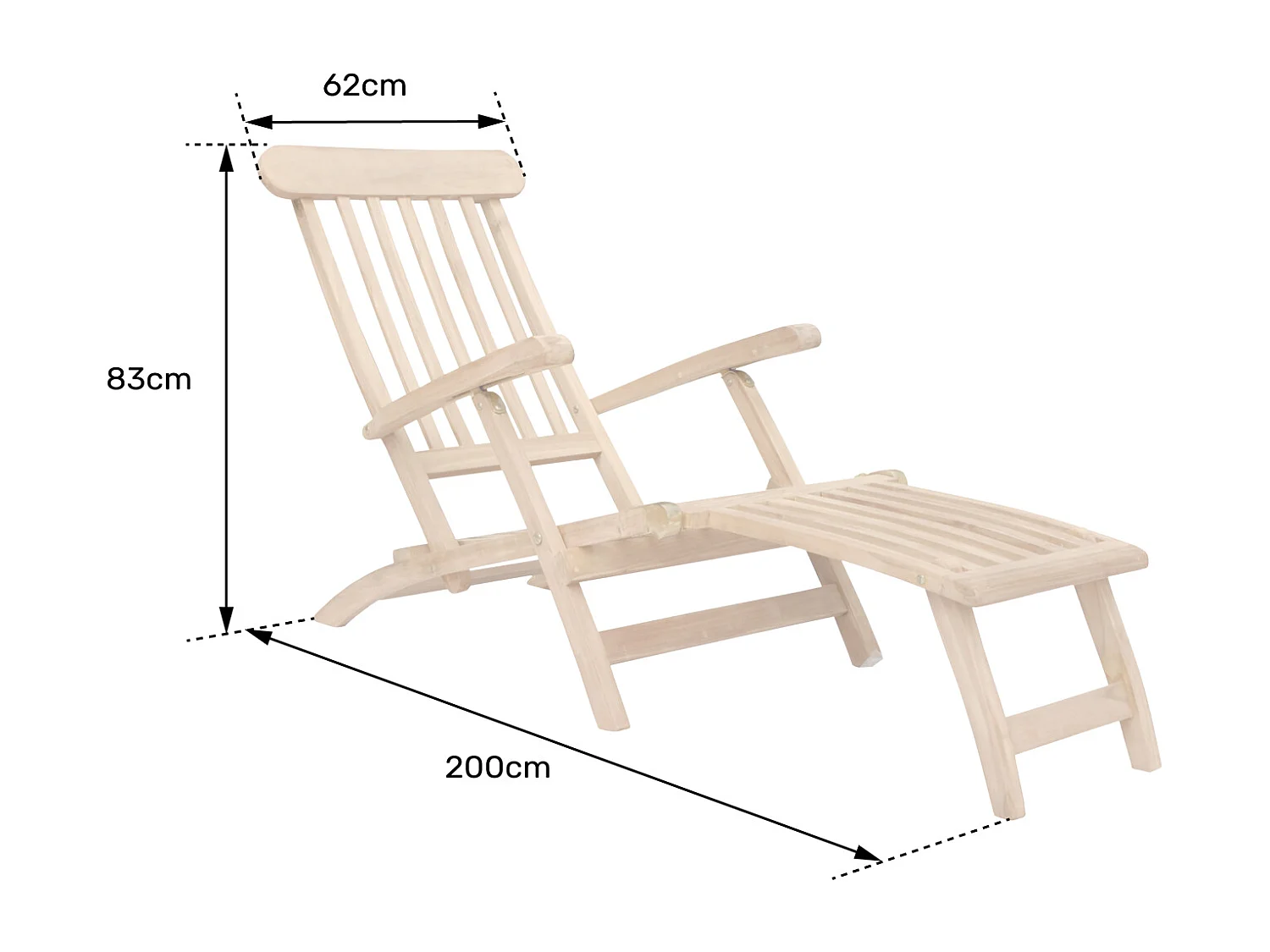 Transat pliant 153cm en teck LOMBOK - HAPPY GARDEN