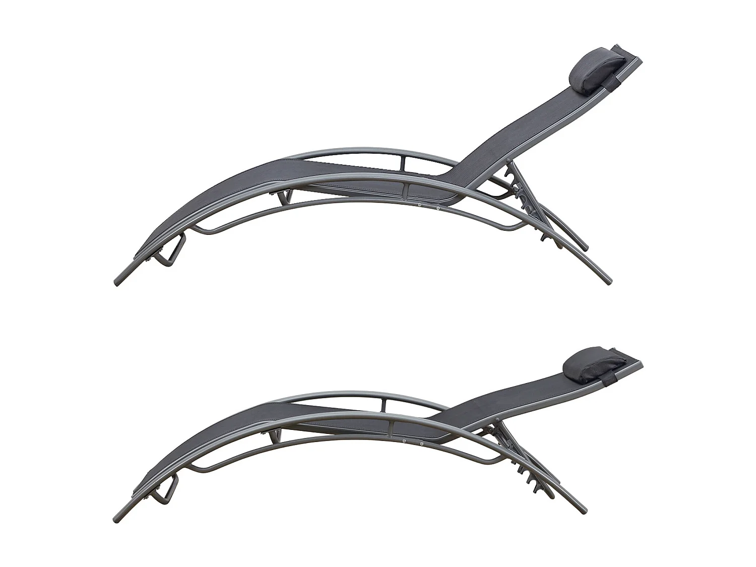 Lot de 2 transats GALAPAGOS en textilène gris - aluminium gris - HAPPY GARDEN