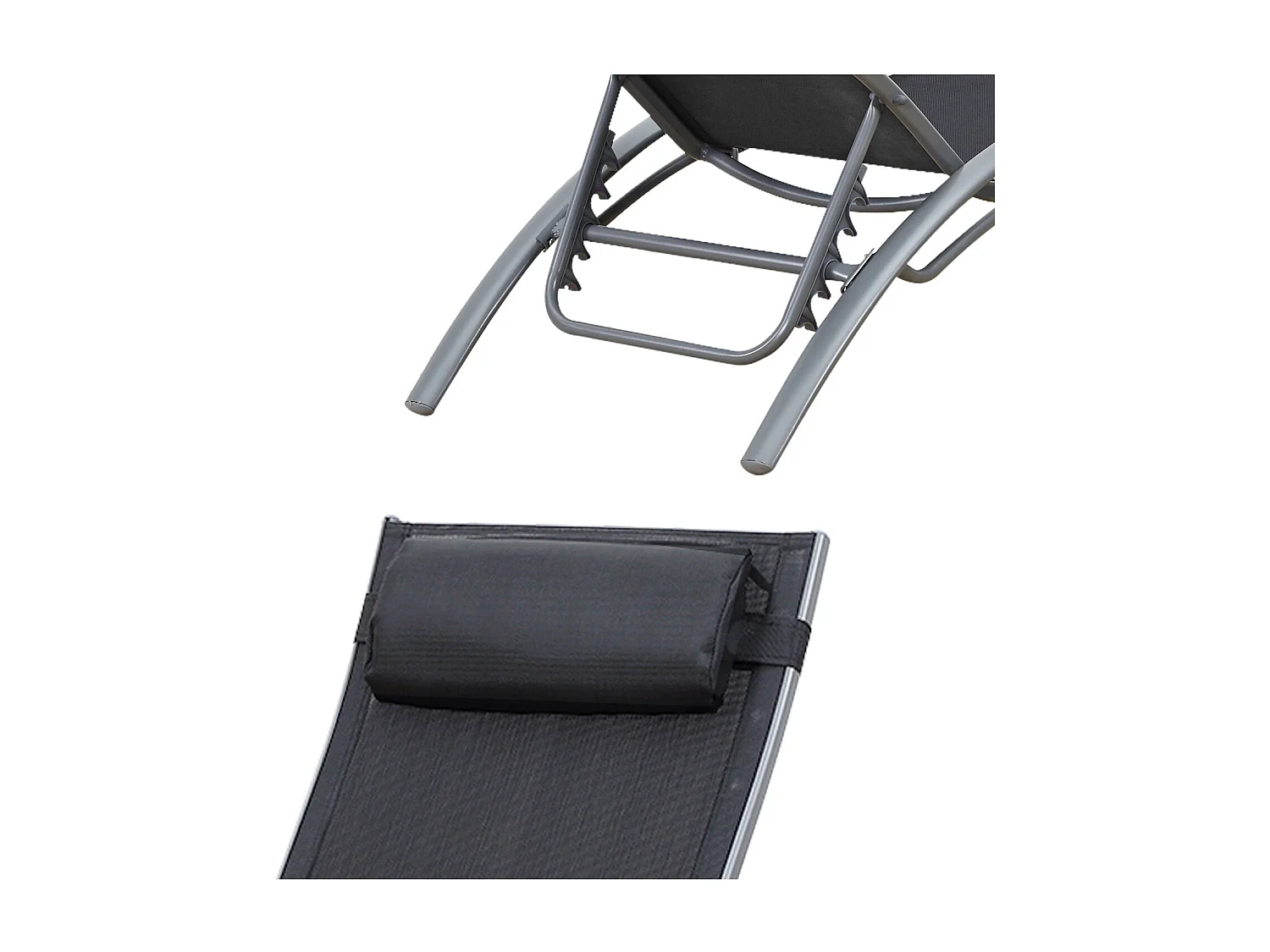 Lot de 2 transats GALAPAGOS en textilène gris - aluminium gris - HAPPY GARDEN