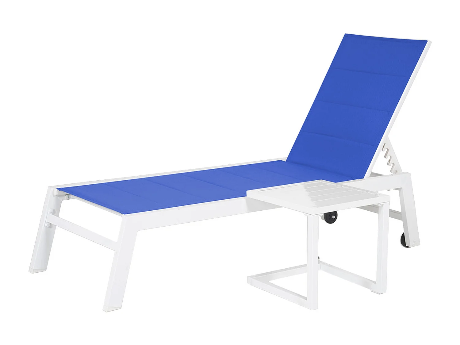 Set Sonnenliege und Beistelltisch BARBADOS aus blauem Textilene - weißes Aluminium