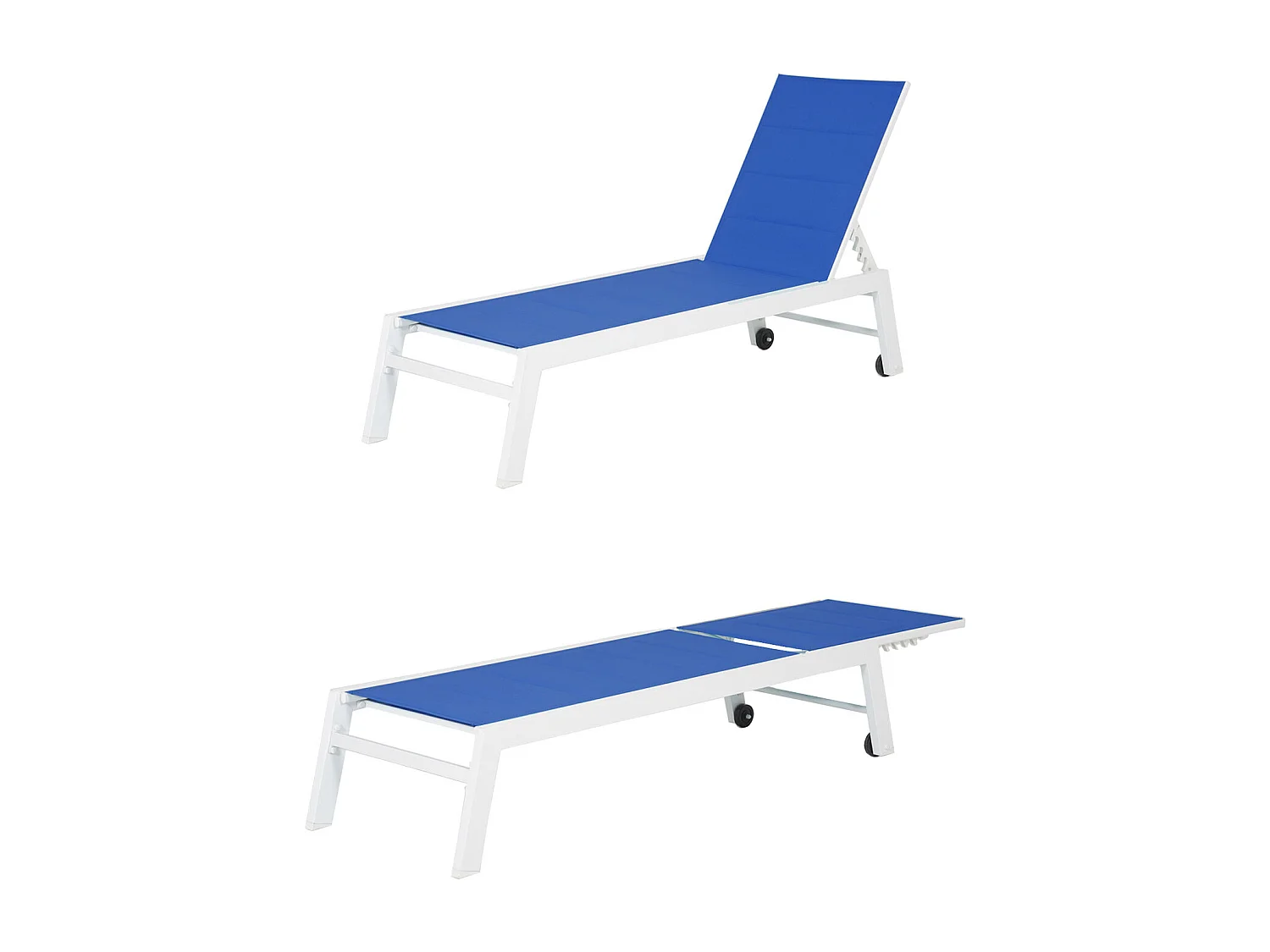 Set Sonnenliege und Beistelltisch BARBADOS aus blauem Textilene - weißes Aluminium