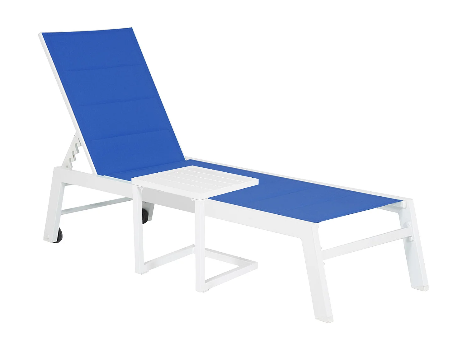 Set Sonnenliege und Beistelltisch BARBADOS aus blauem Textilene - weißes Aluminium