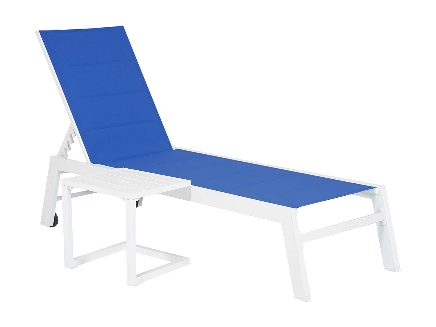 Set bain de soleil et table d'appoint BARBADOS en textilène bleu - aluminium blanc - HAPPY GARDEN