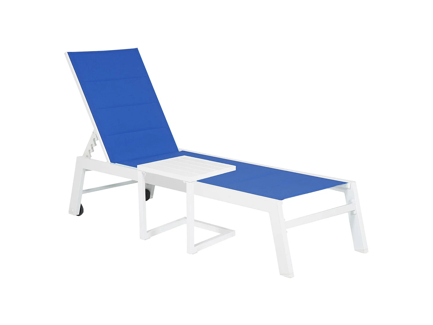 Set bain de soleil et table d'appoint BARBADOS en textilène bleu - aluminium blanc - HAPPY GARDEN