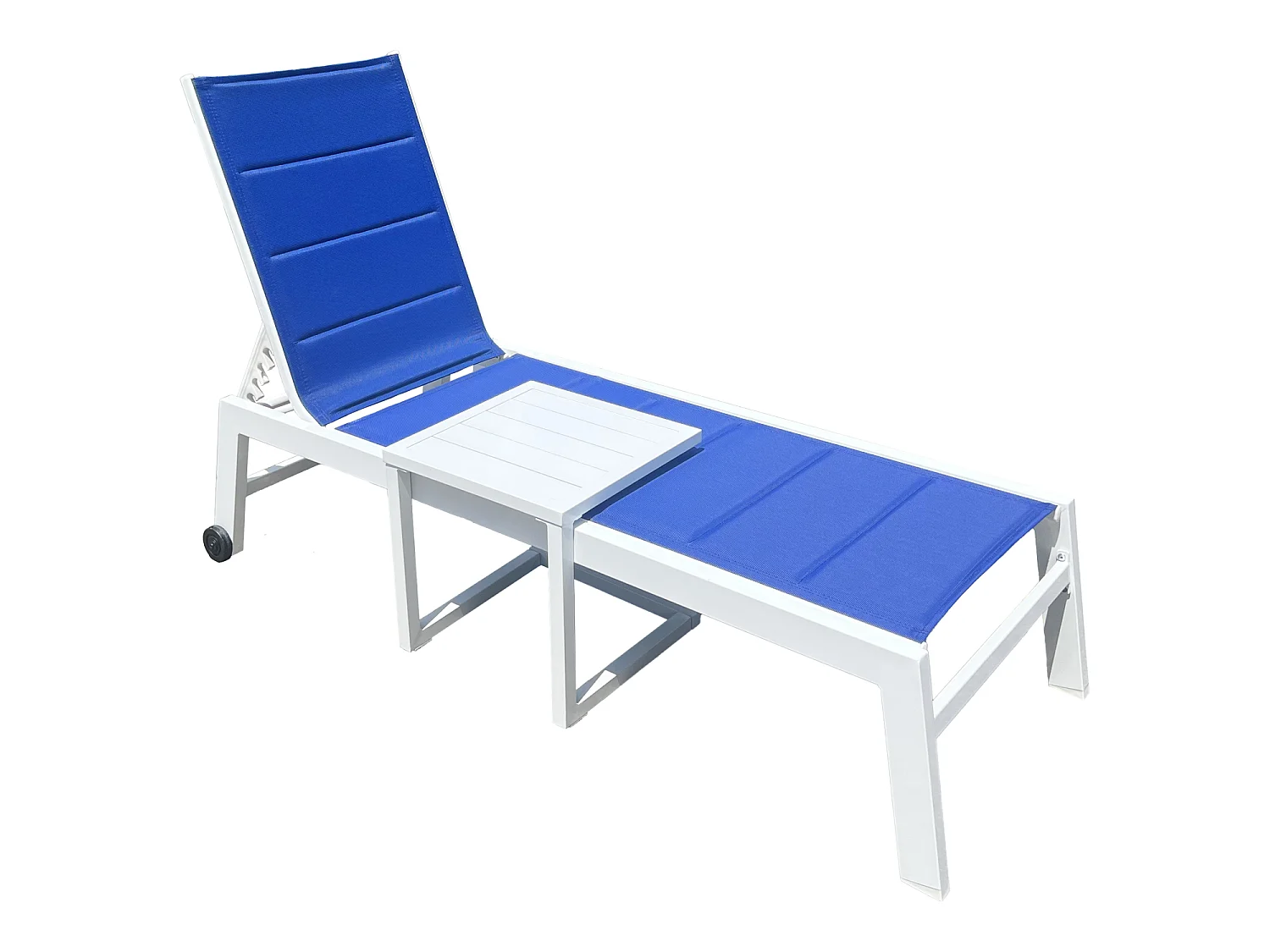 Set bain de soleil et table d'appoint BARBADOS en textilène bleu - aluminium blanc - HAPPY GARDEN