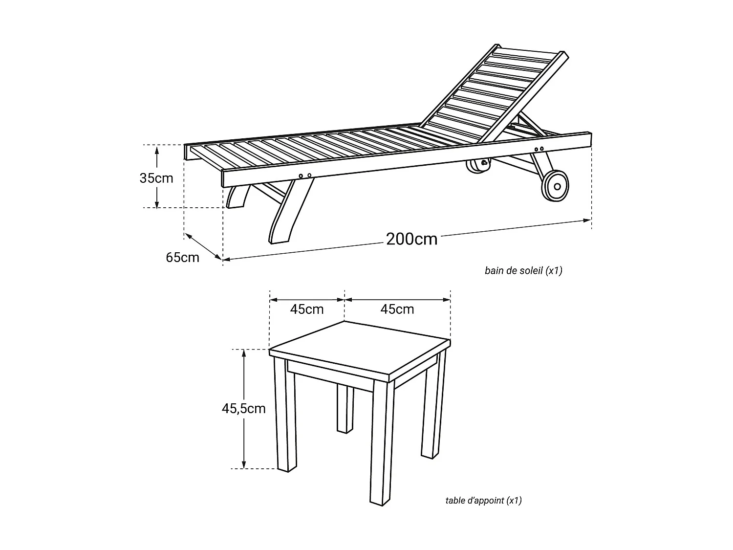 Ensemble bain de soleil droit en teck avec table d'appoint JAVA - HAPPY GARDEN