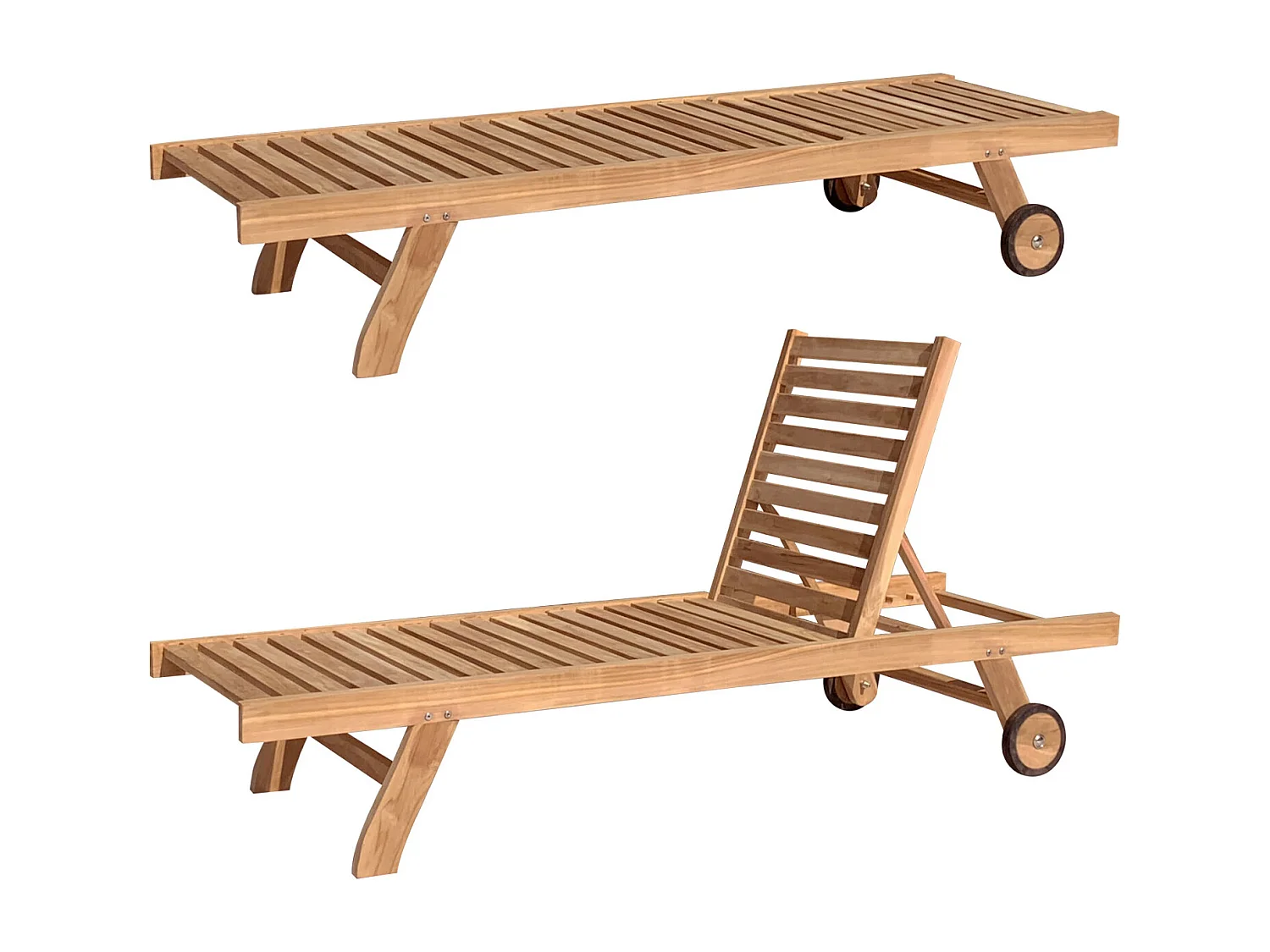 Ensemble bain de soleil droit en teck avec table d'appoint JAVA - HAPPY GARDEN