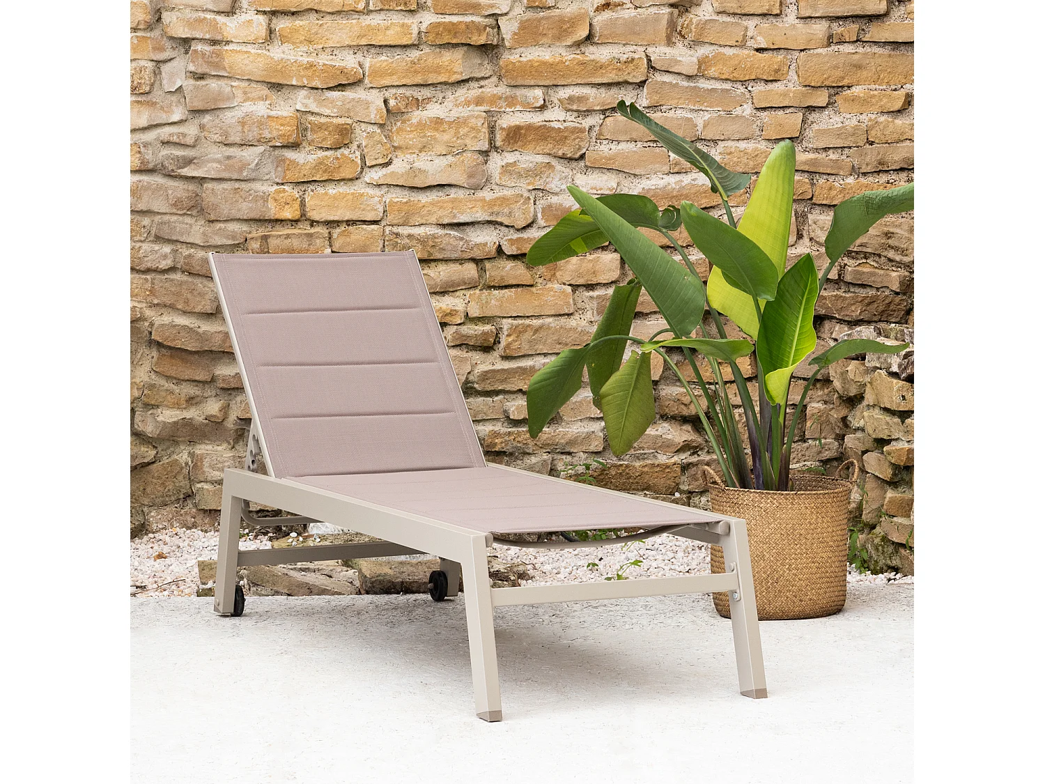 Bain de soleil BARBADOS en textilène taupe - aluminium taupe - HAPPY GARDEN