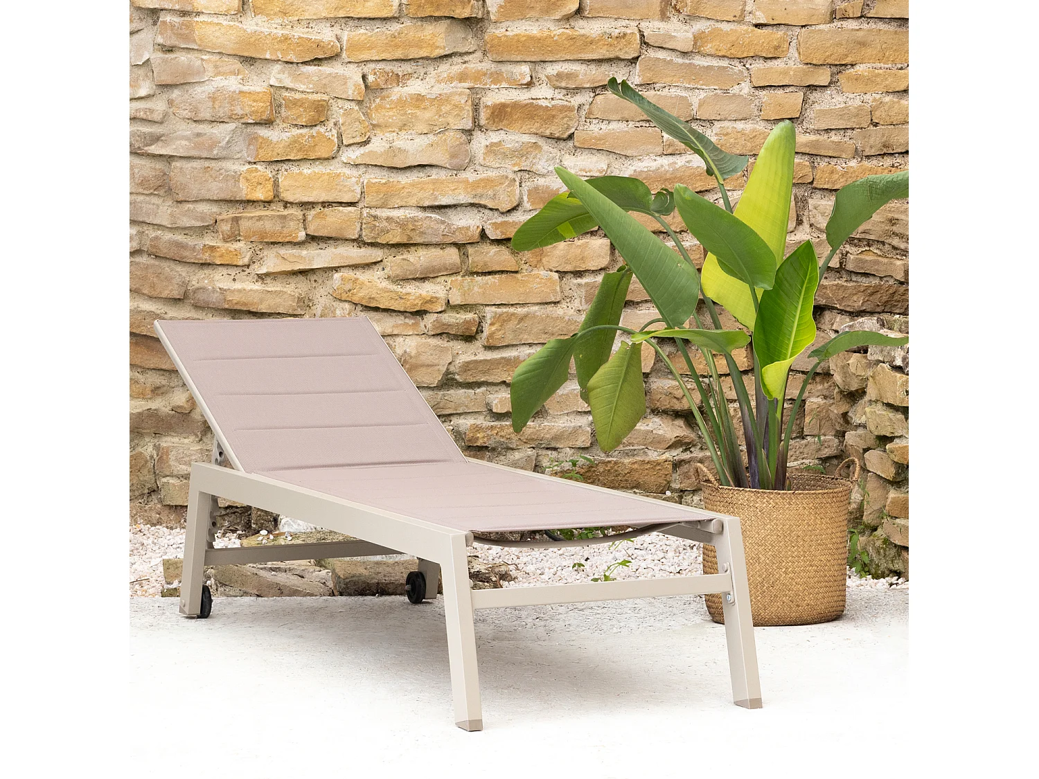 Bain de soleil BARBADOS en textilène taupe - aluminium taupe - HAPPY GARDEN
