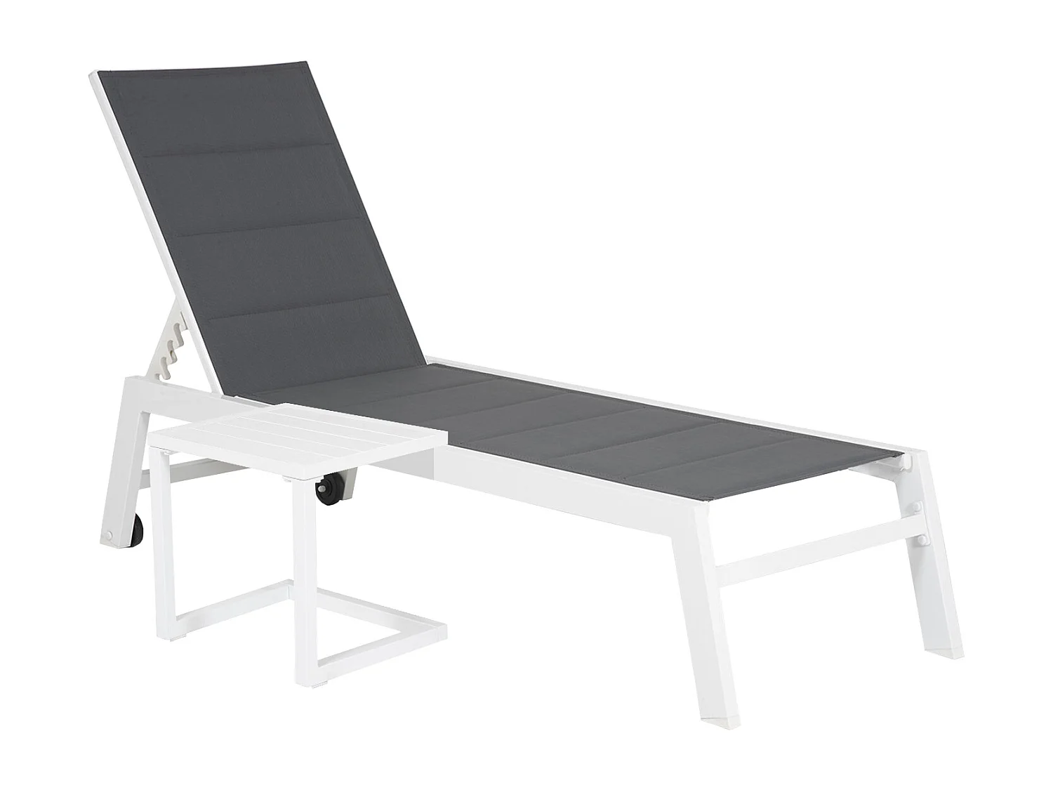 Set bain de soleil et table d'appoint BARBADOS en textilène gris - aluminium blanc - HAPPY GARDEN