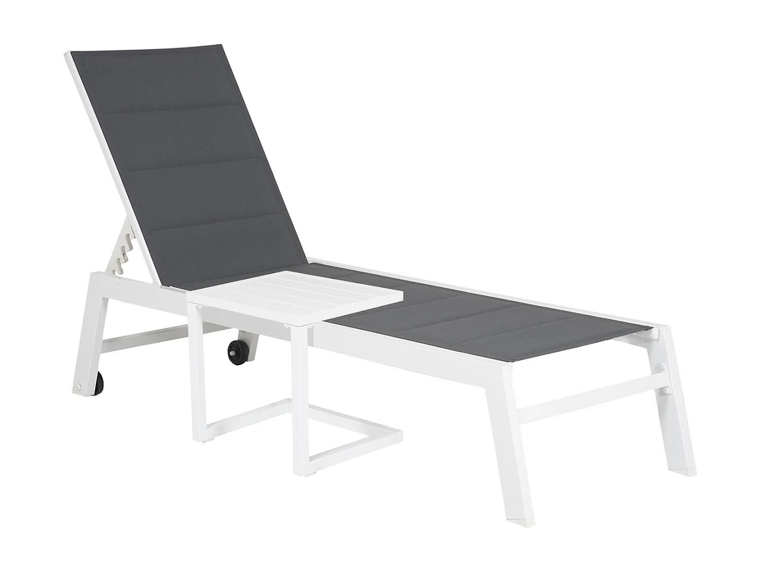 Set bain de soleil et table d'appoint BARBADOS en textilène gris - aluminium blanc - HAPPY GARDEN