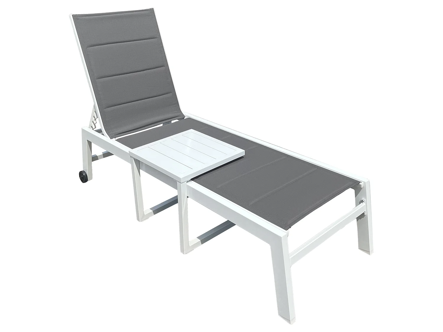 Set bain de soleil et table d'appoint BARBADOS en textilène gris - aluminium blanc - HAPPY GARDEN