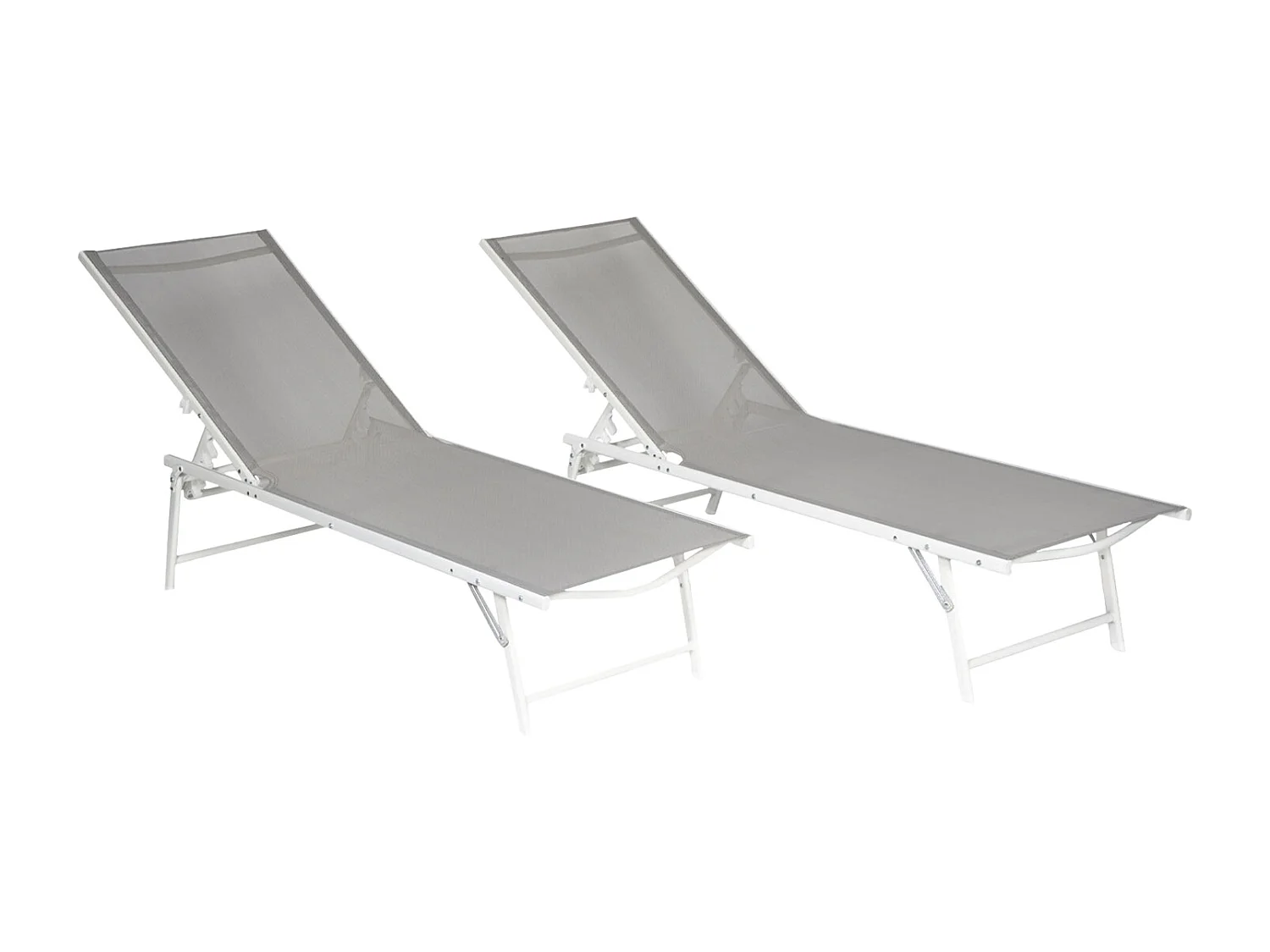 Lot de 2 bains de soleil pliants SICILIA en textilène gris - structure blanche - HAPPY GARDEN