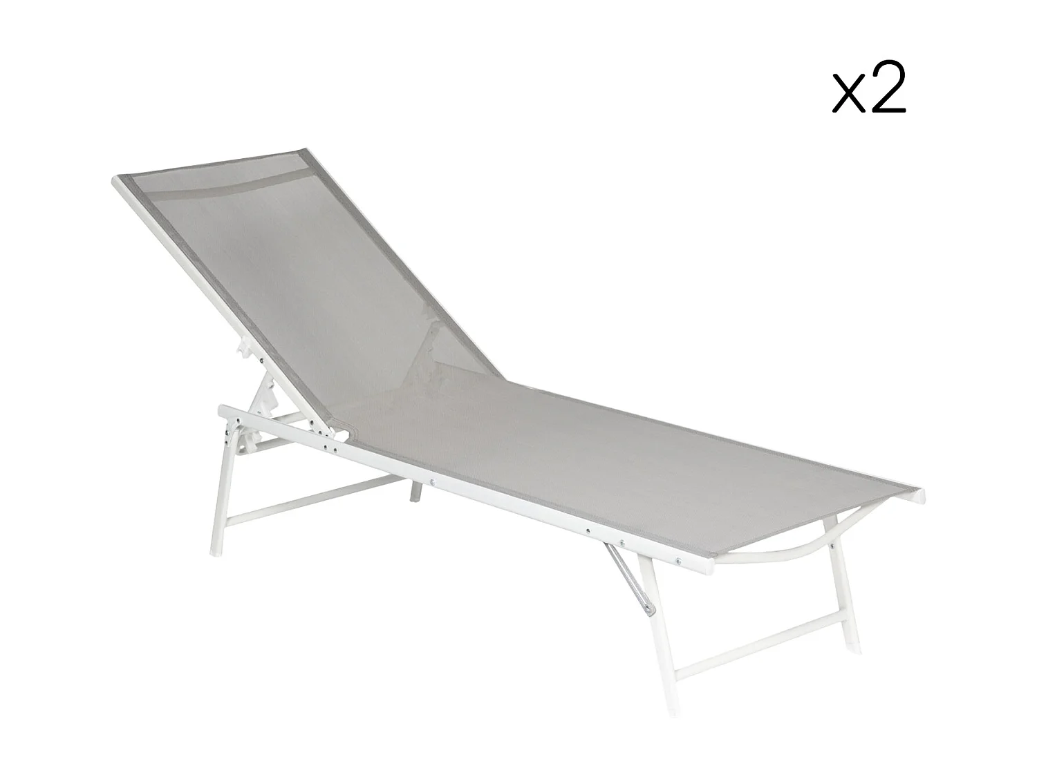 Set van 2 opvouwbare ligbedden SICILIA in grijs textilene - witte structuur