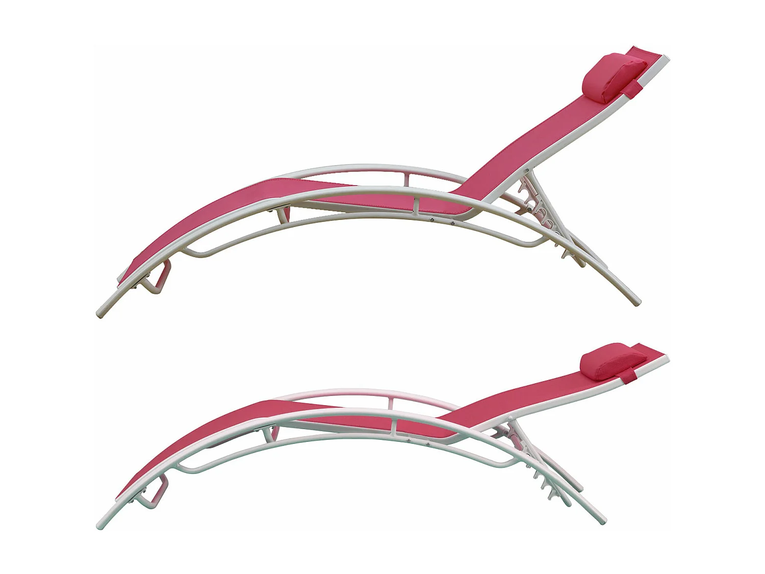 Set di 2 sedie a sdraio GALAPAGOS in textilene rosa - alluminio bianco