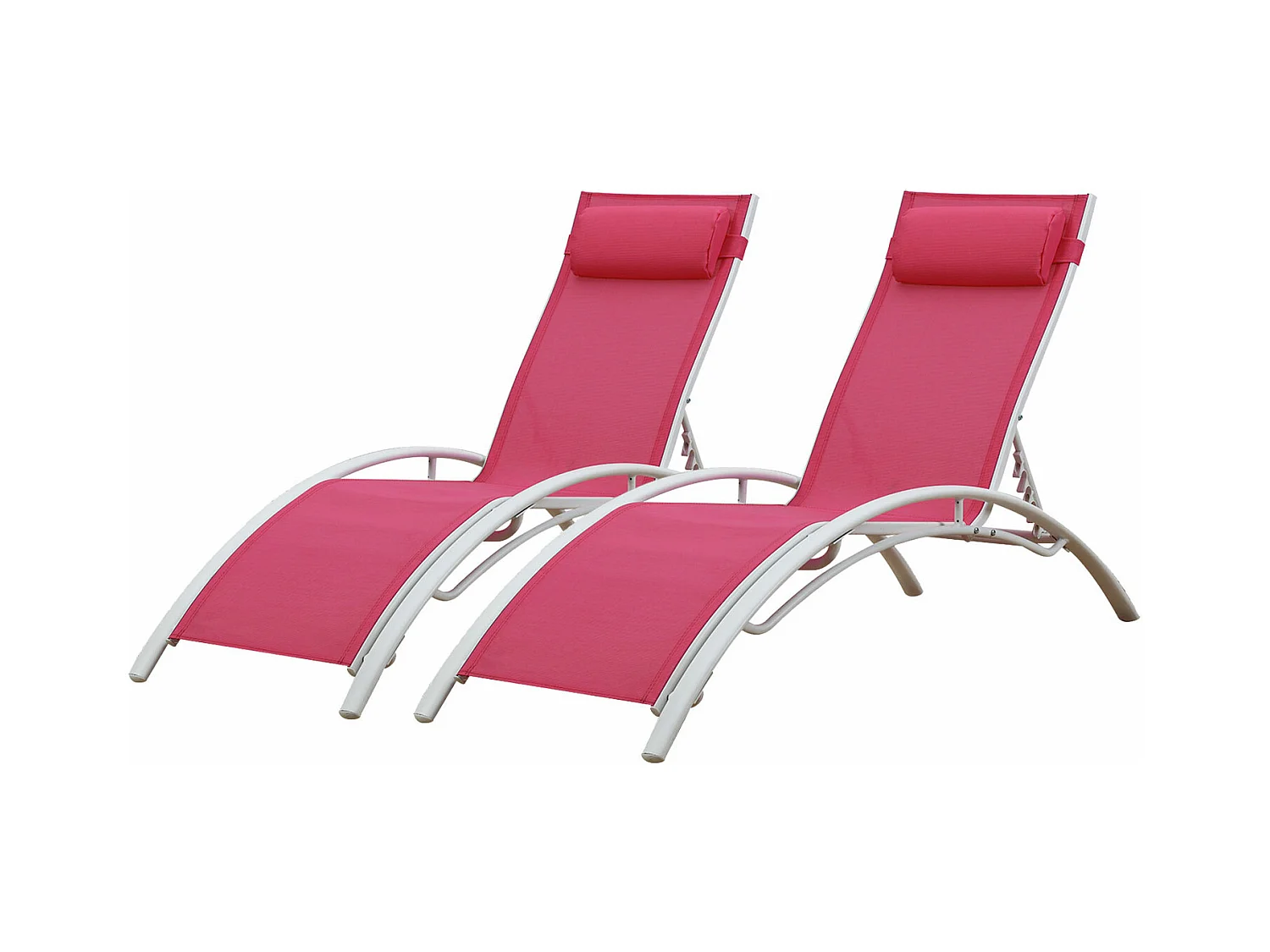 Lote de 2 tumbonas GALAPAGOS en textileno rosa aluminio blanco
