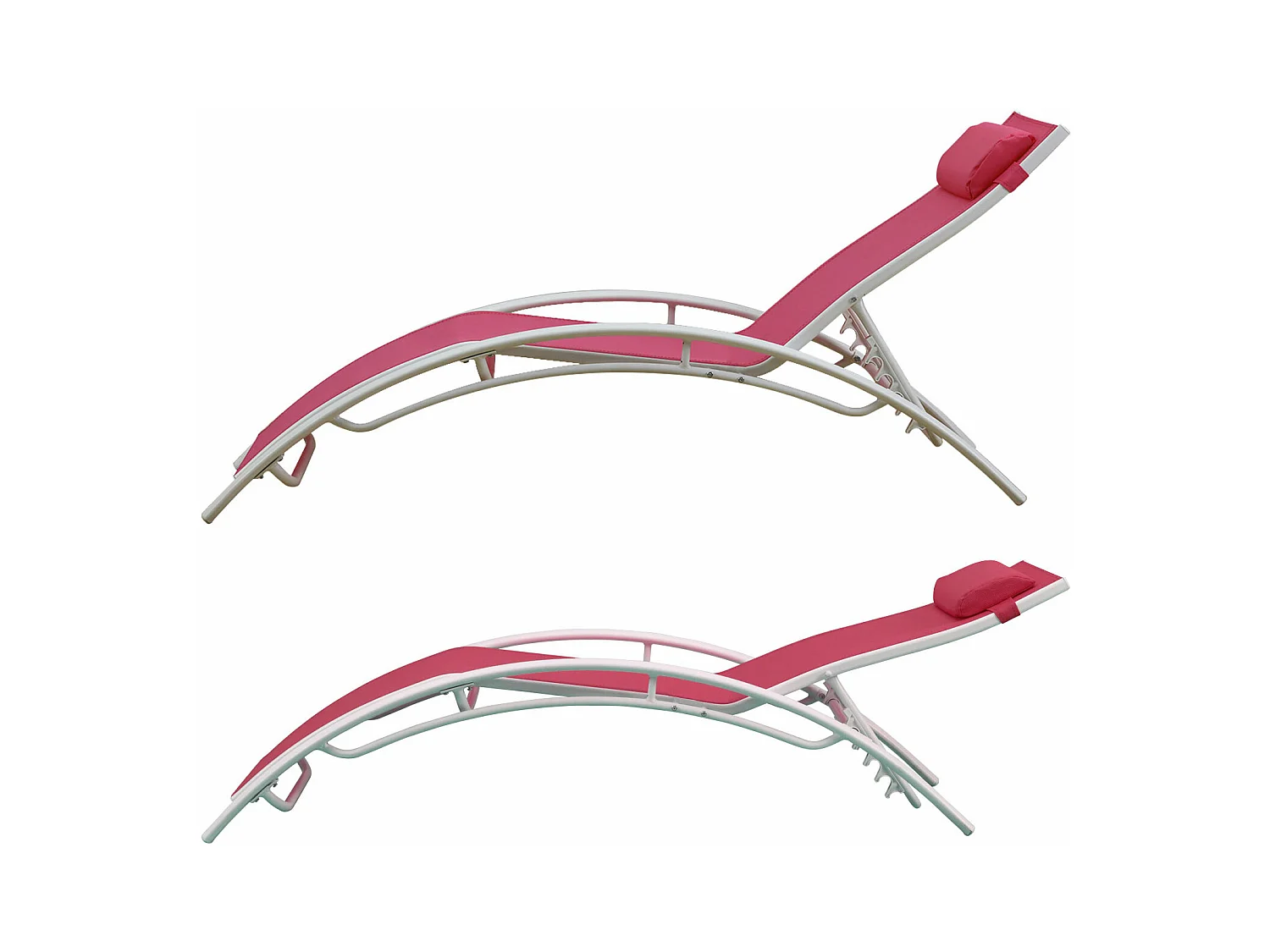 Lote de 2 tumbonas GALAPAGOS en textileno rosa aluminio blanco