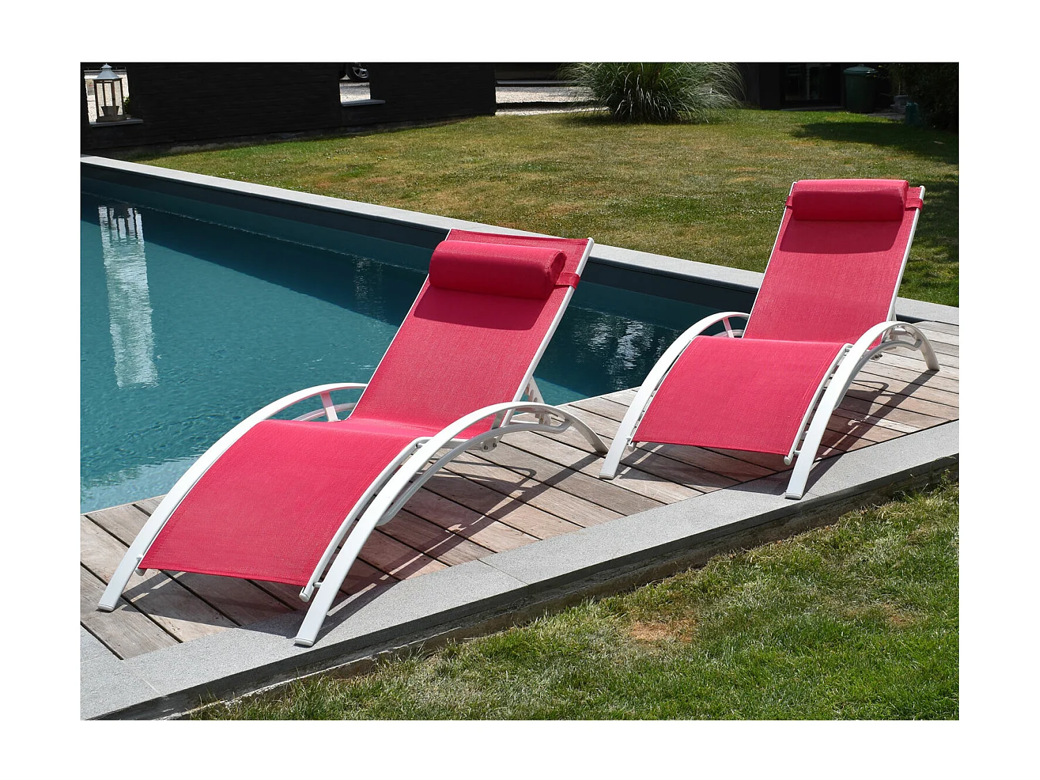 Lote de 2 tumbonas GALAPAGOS en textileno rosa aluminio blanco