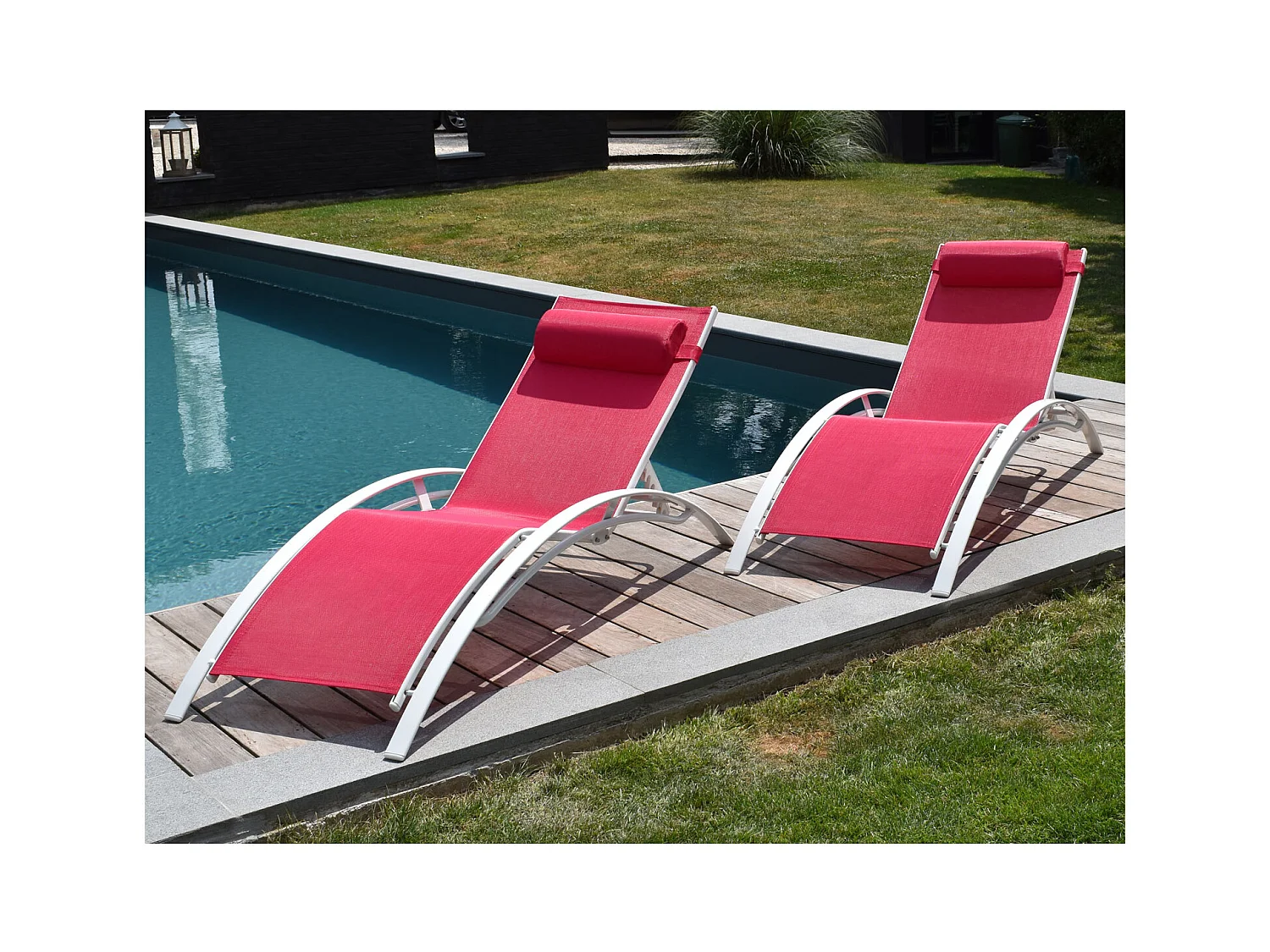 Lote de 2 tumbonas GALAPAGOS en textileno rosa aluminio blanco