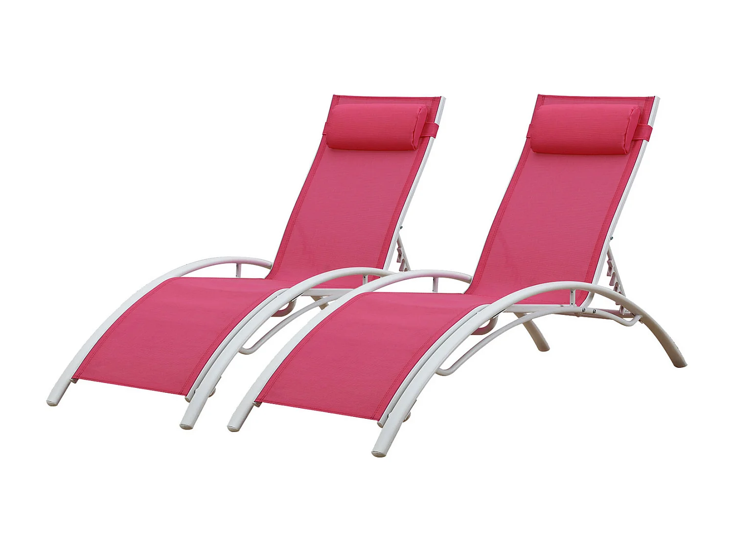 Set van 2 GALAPAGOS ligstoelen in roze textilene - wit aluminium