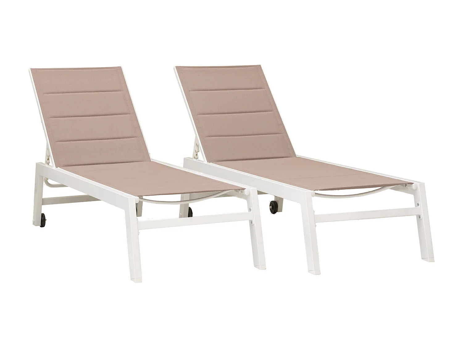 Lot de 2 bains de soleil BARBADOS en textilène taupe - aluminium blanc - HAPPY GARDEN