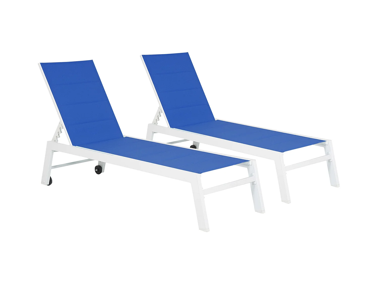 Lot de 2 bains de soleil BARBADOS en textilène bleu - aluminium blanc - HAPPY GARDEN