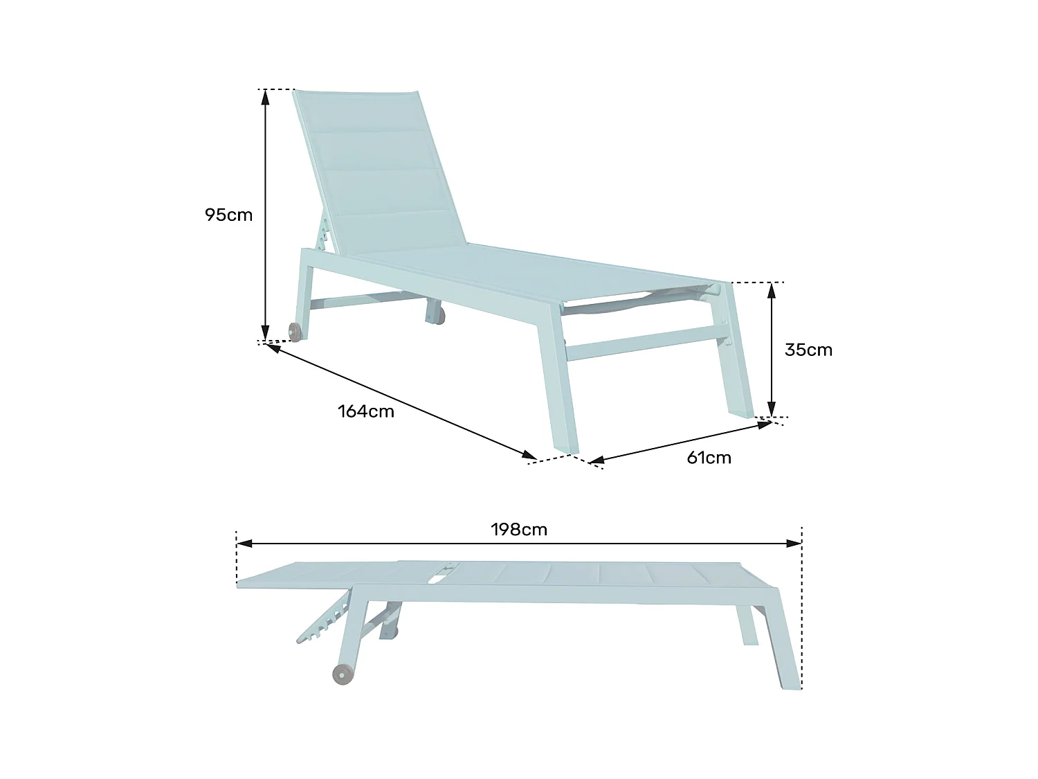 Lot de 2 bains de soleil BARBADOS en textilène bleu - aluminium blanc - HAPPY GARDEN