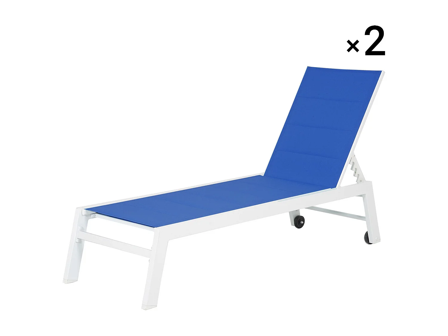 Set van 2 blauwe textilene BARBADOS ligbedden - wit aluminium