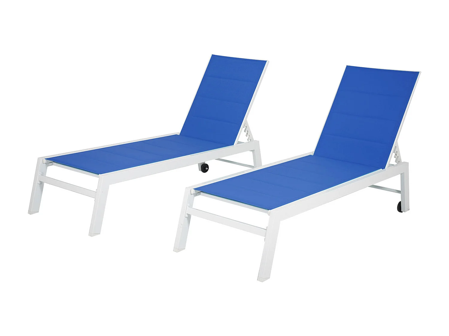 Set van 2 blauwe textilene BARBADOS ligbedden - wit aluminium