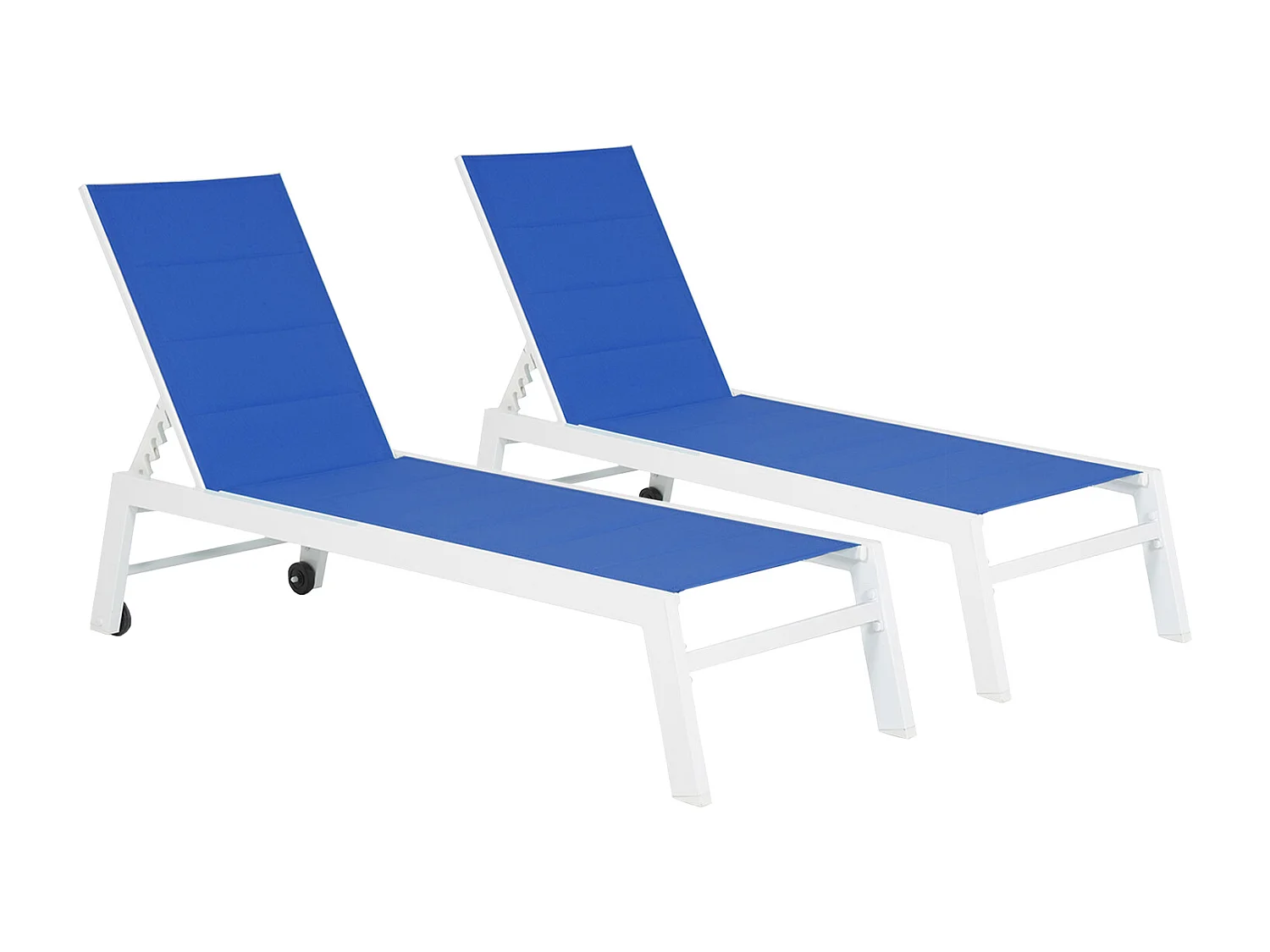 Set van 2 blauwe textilene BARBADOS ligbedden - wit aluminium