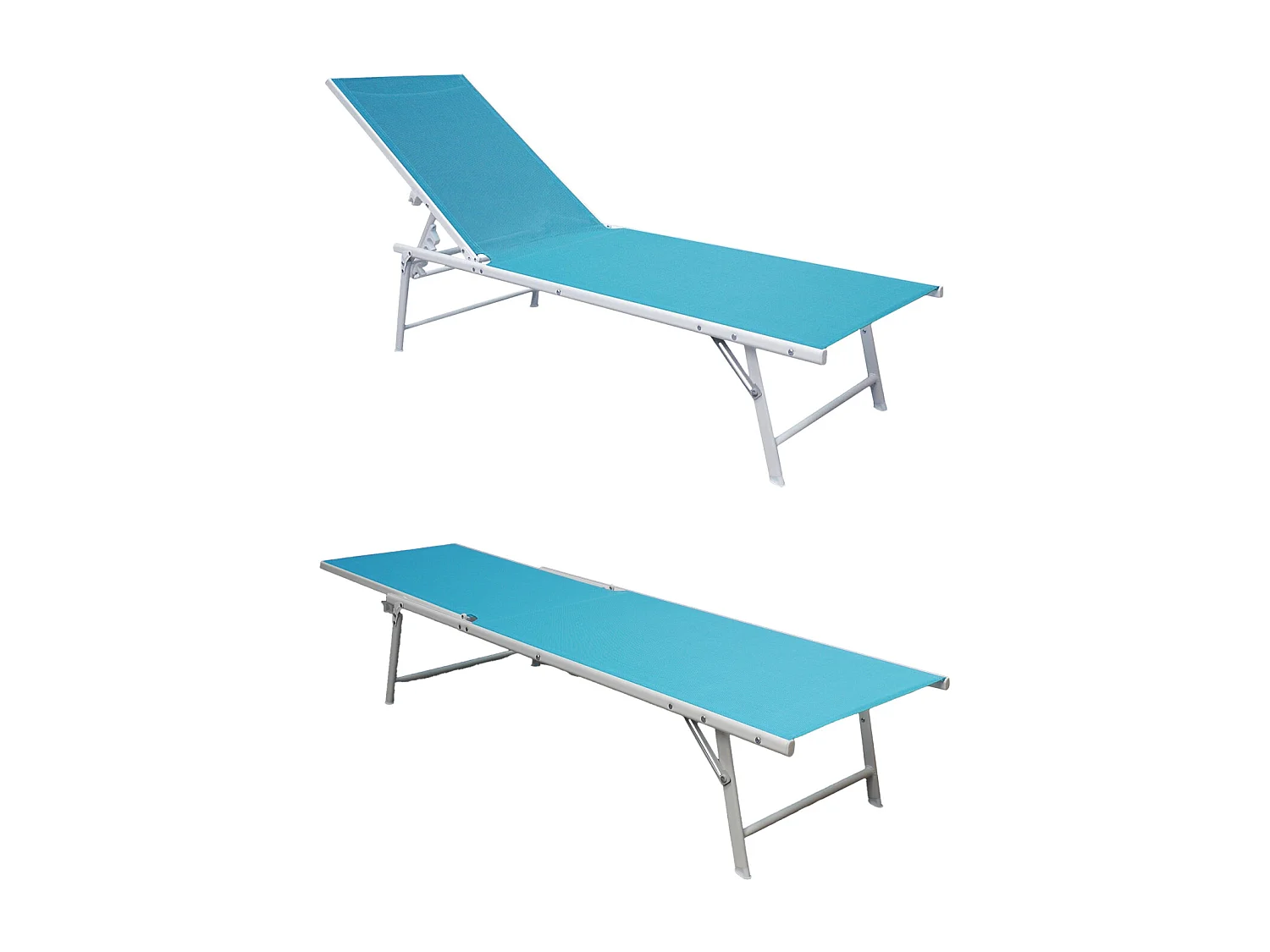 Set van 2 opvouwbare ligbedden SICILIA in blauw textilene - witte structuur