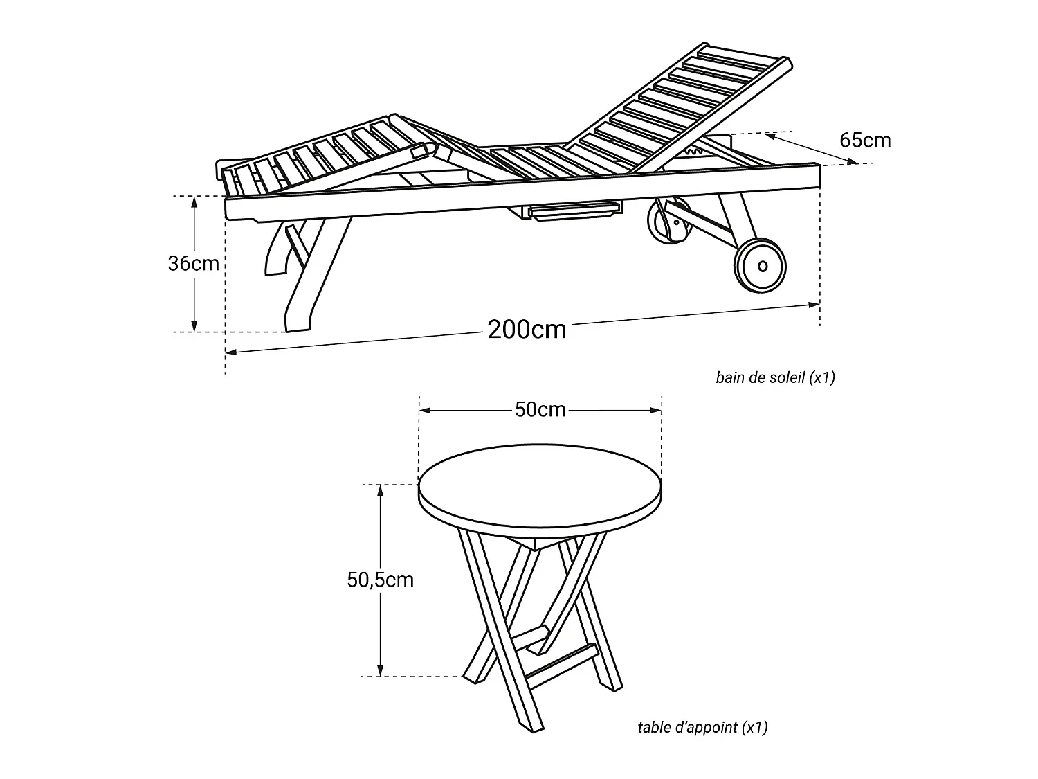 Set di lettini e tavolini pieghevoli in teak LOMBOK