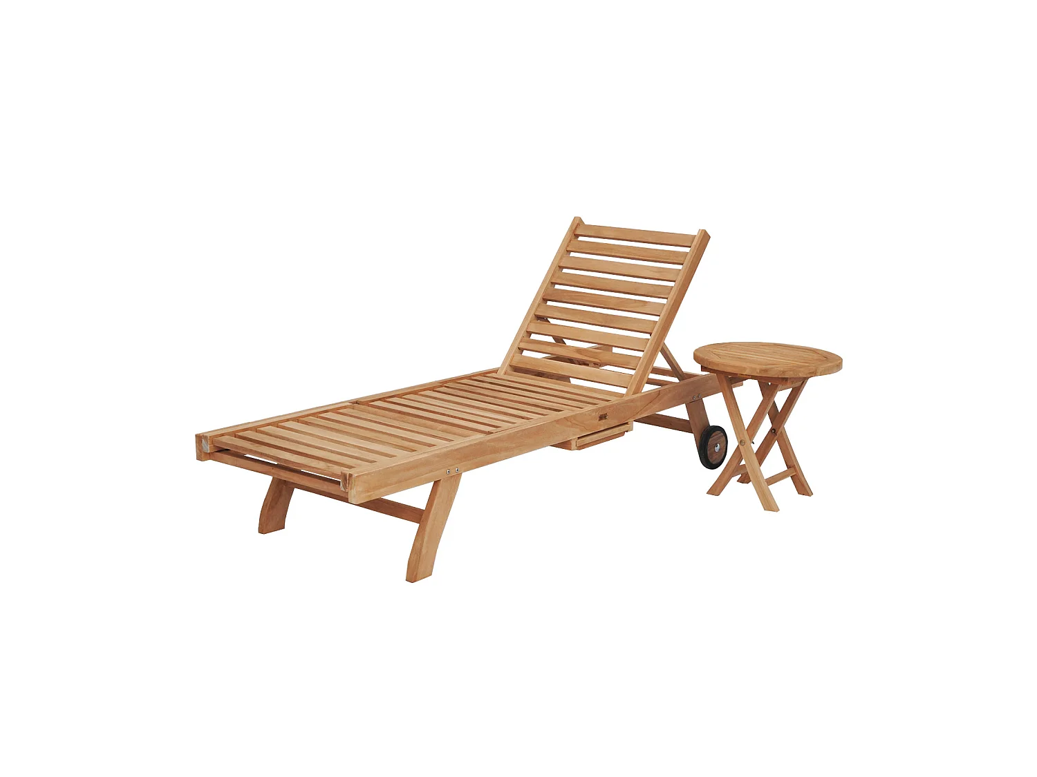 Ensemble bain de soleil pliant en teck avec table d'appoint LOMBOK - HAPPY GARDEN