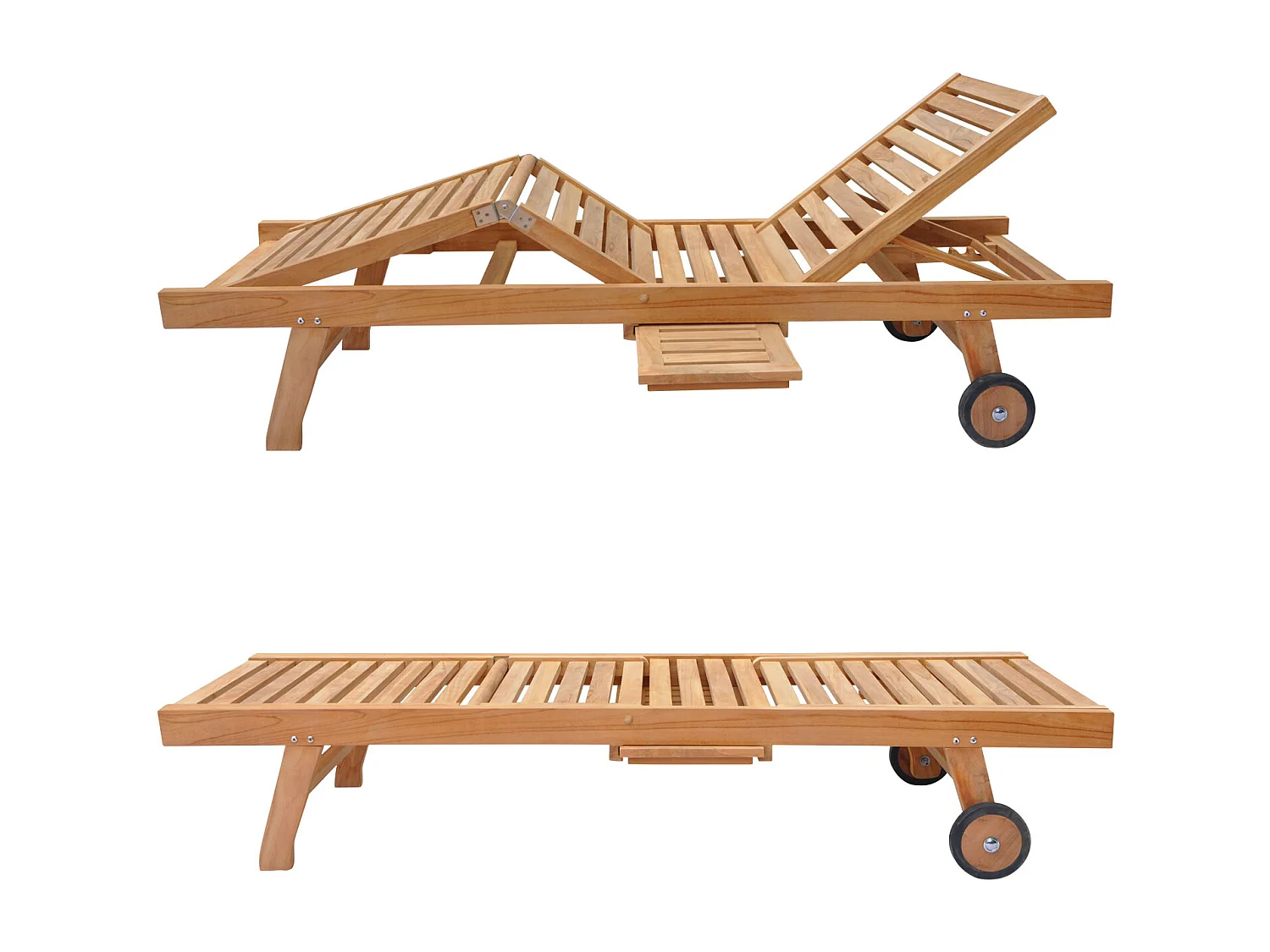 Ensemble bain de soleil pliant en teck avec table d'appoint LOMBOK - HAPPY GARDEN