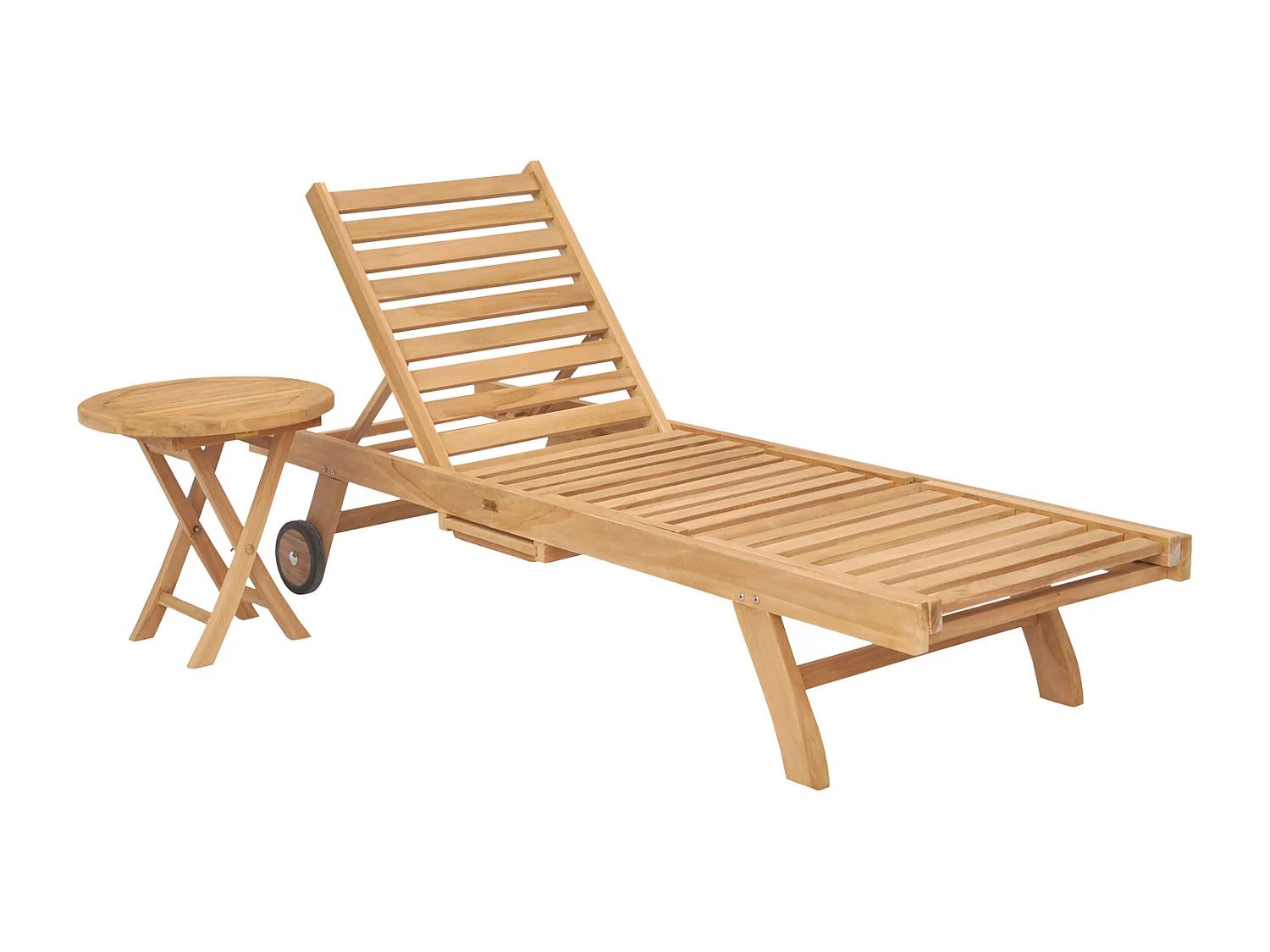 Ensemble bain de soleil pliant en teck avec table d'appoint LOMBOK - HAPPY GARDEN